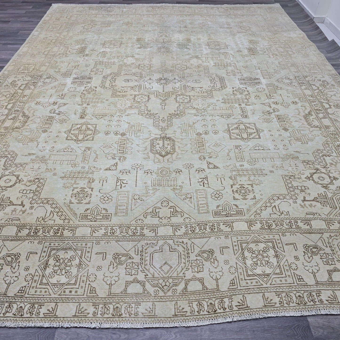 10x12 Hand Knotted Wool Turkish Oushak Rug: Neutral Distressed Area Rug