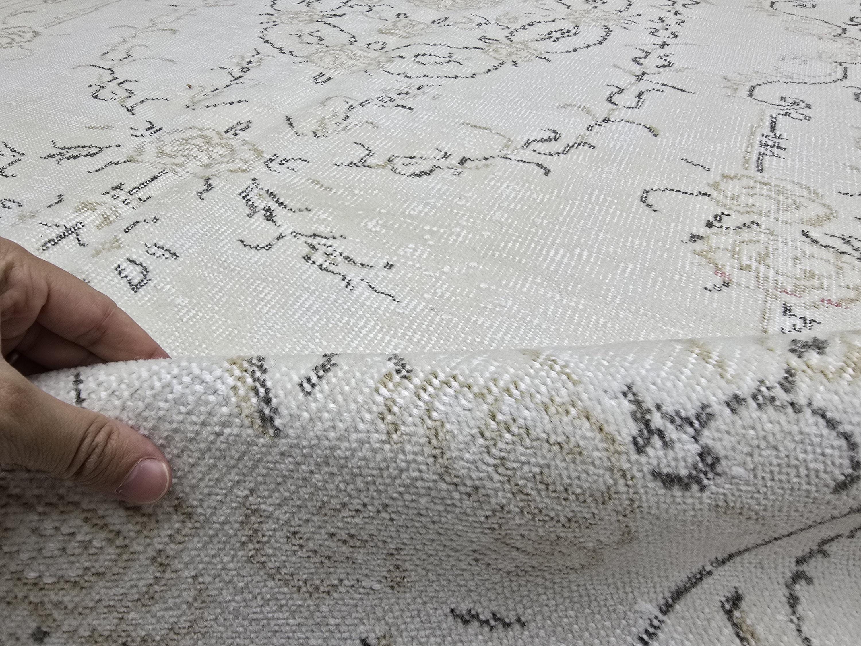 Hand Knotted Oushak Rug 6x10: Vintage Turkish Wool Cream Floral Carpet