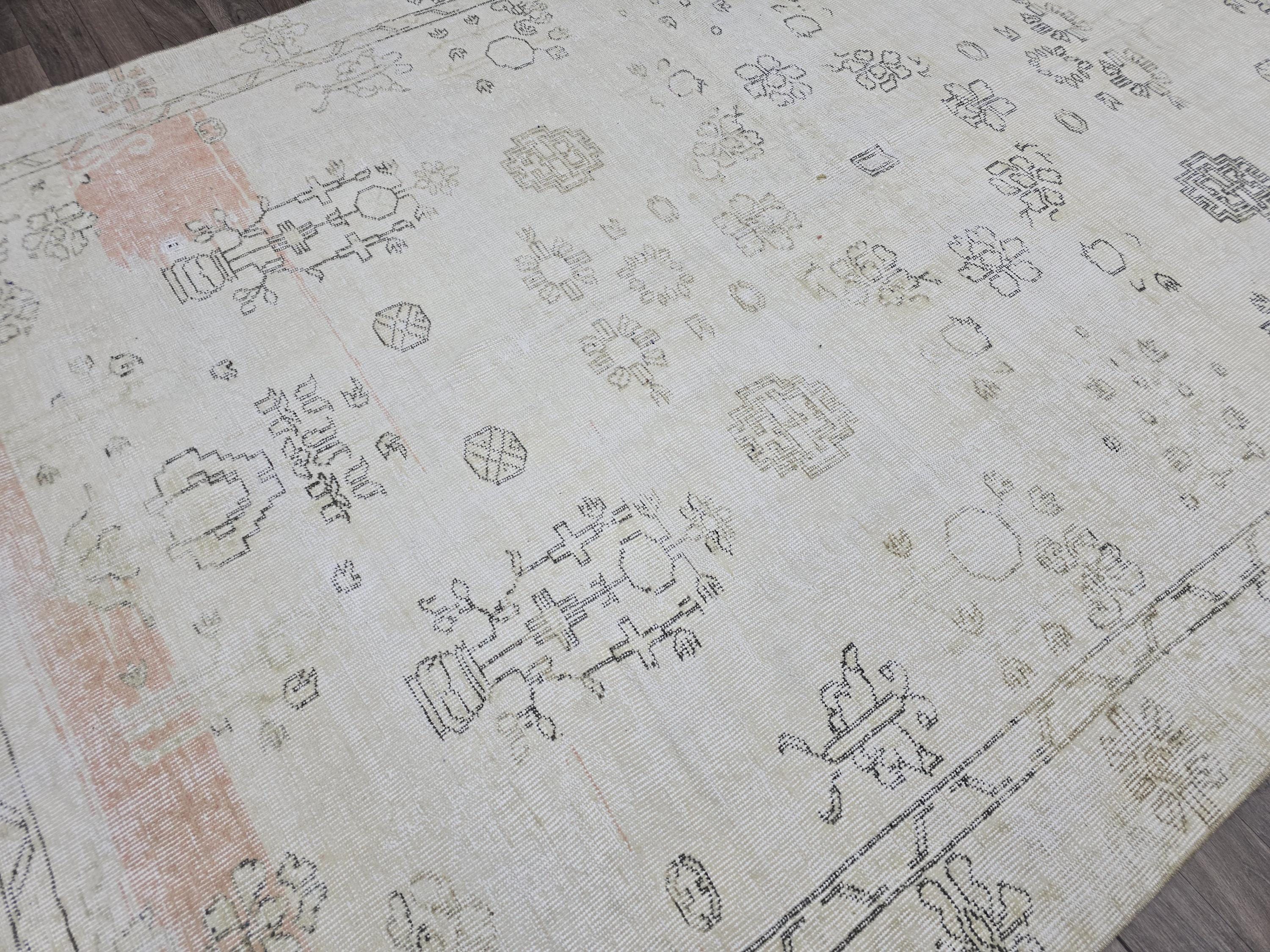 Vintage Oushak Rug 6x10 Feet Neutral Cream Beige Distressed Turkish Rug Living Room