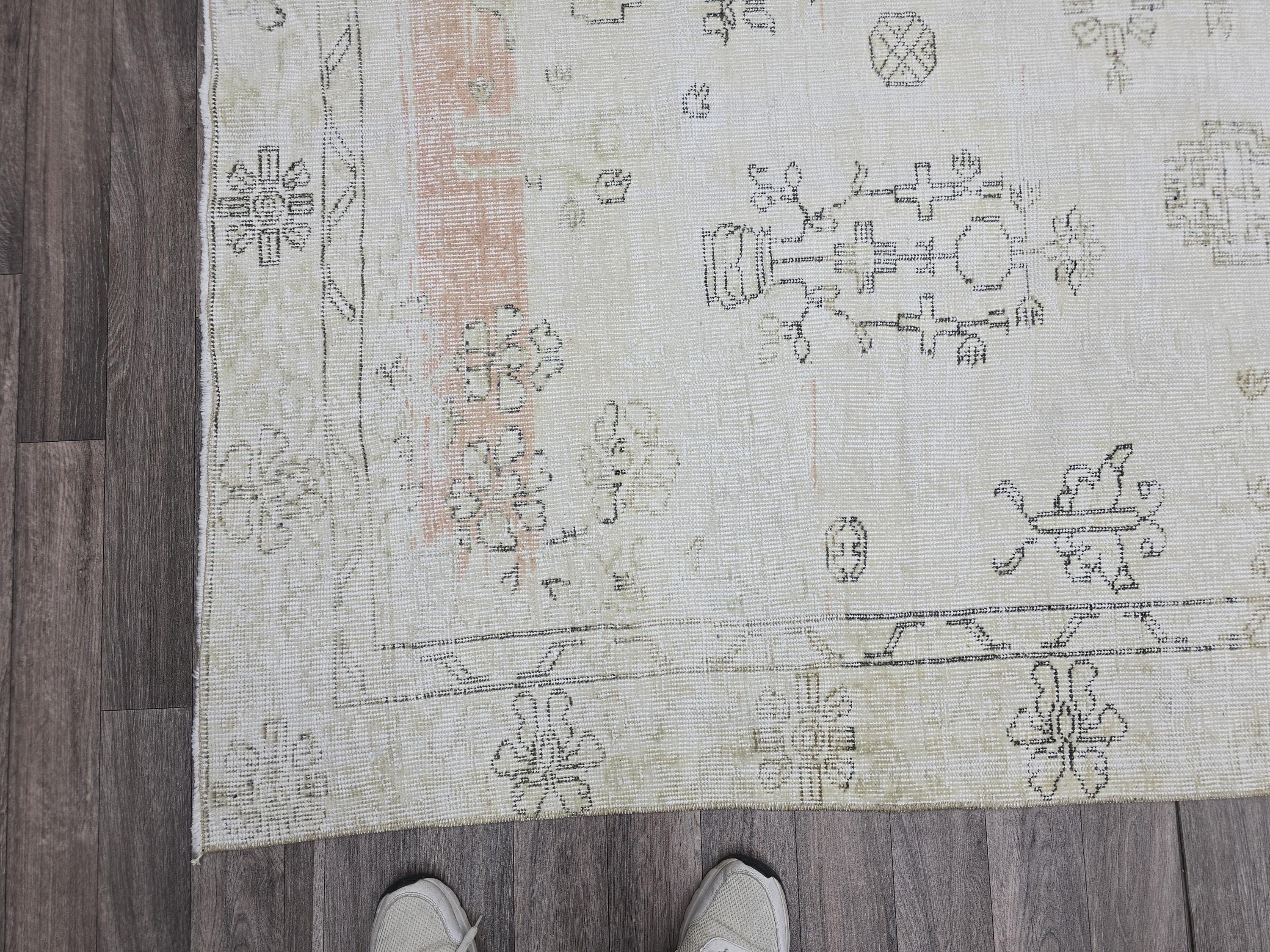 Vintage Oushak Rug 6x10 Feet Neutral Cream Beige Distressed Turkish Rug Living Room