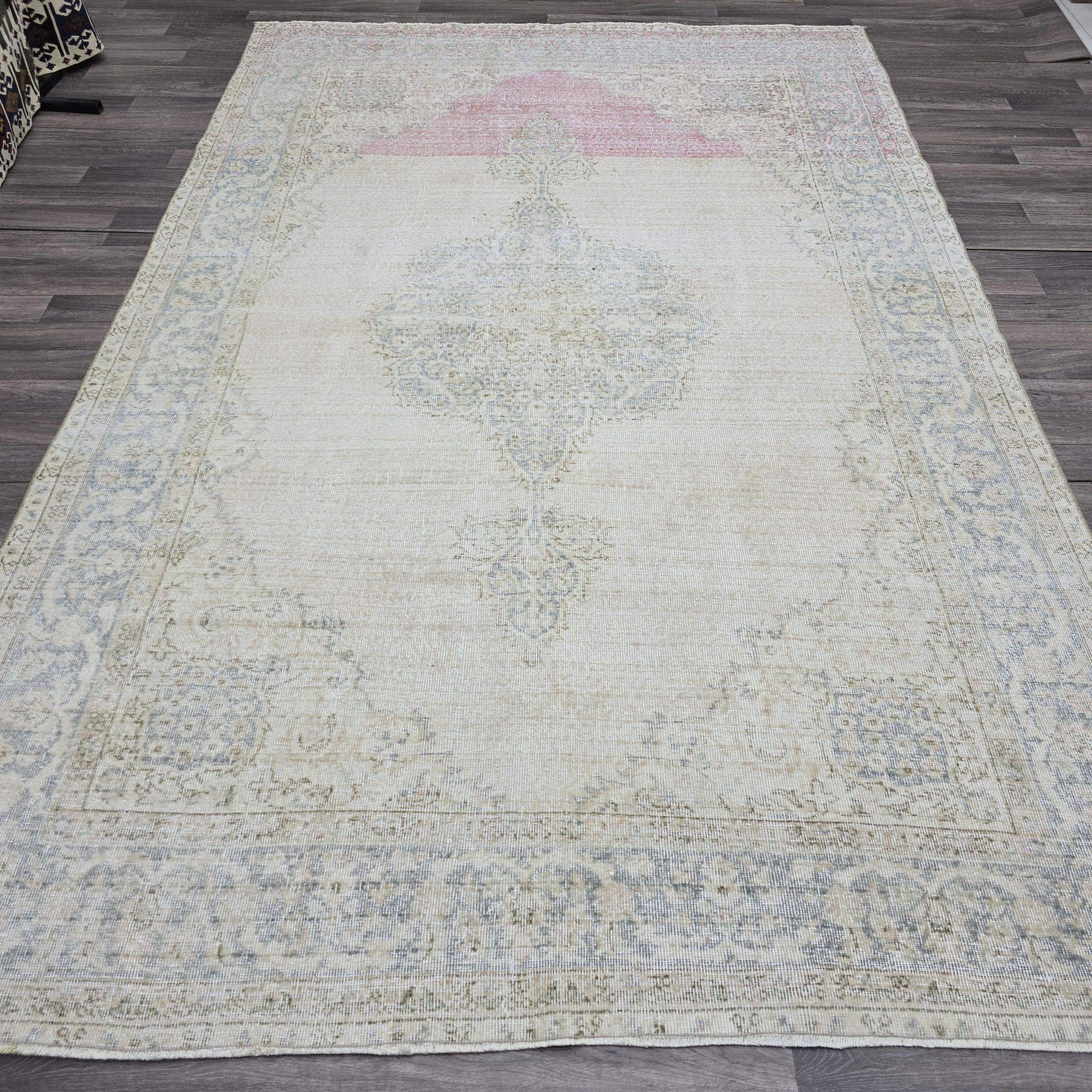 Antique Oushak Rug 7x10 Turkish Rug Handmade Wool Carpet Neutral Muted Area Rug For Living Room Bedroom Boho Home Decor