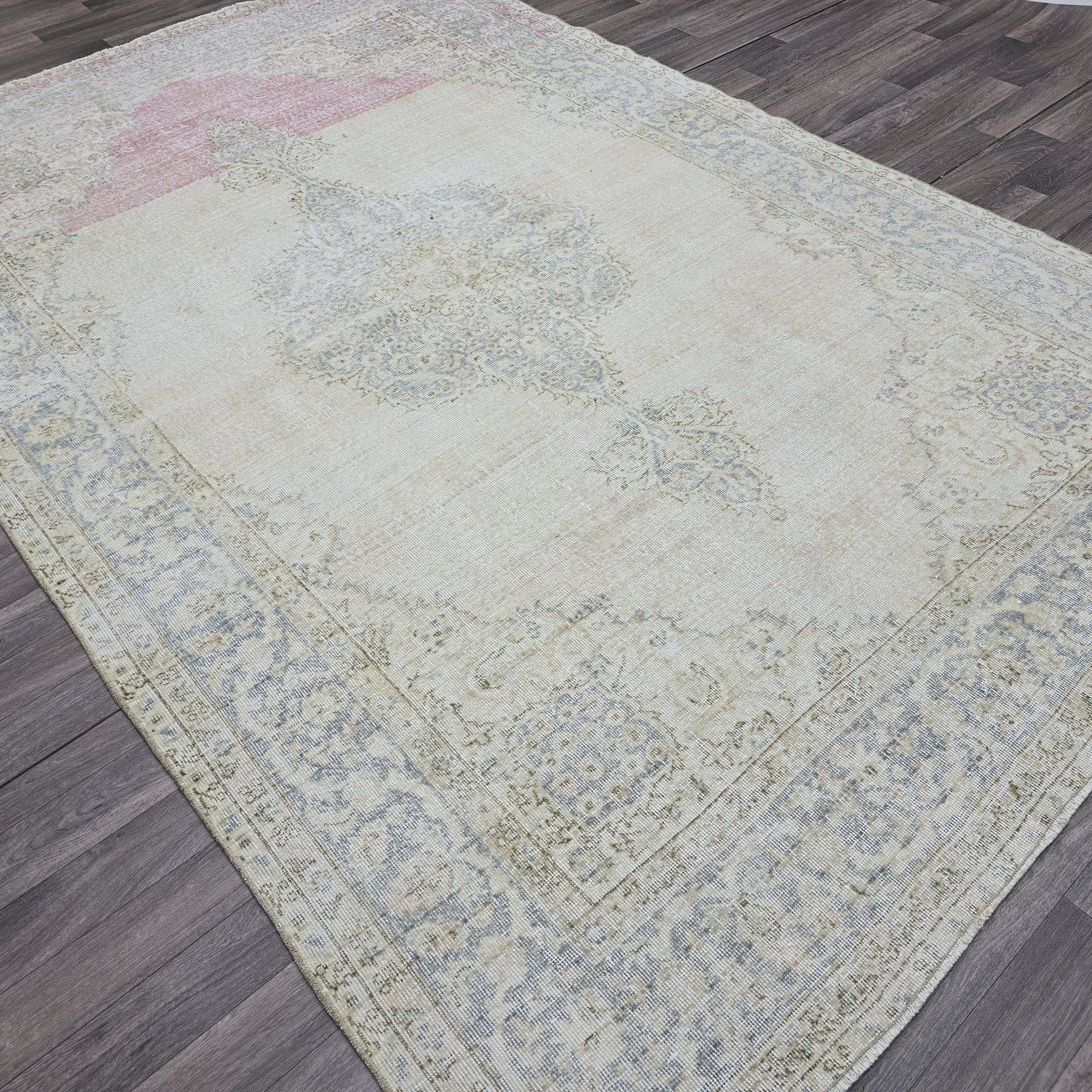 Antique Oushak Rug 7x10 Turkish Rug Handmade Wool Carpet Neutral Muted Area Rug For Living Room Bedroom Boho Home Decor