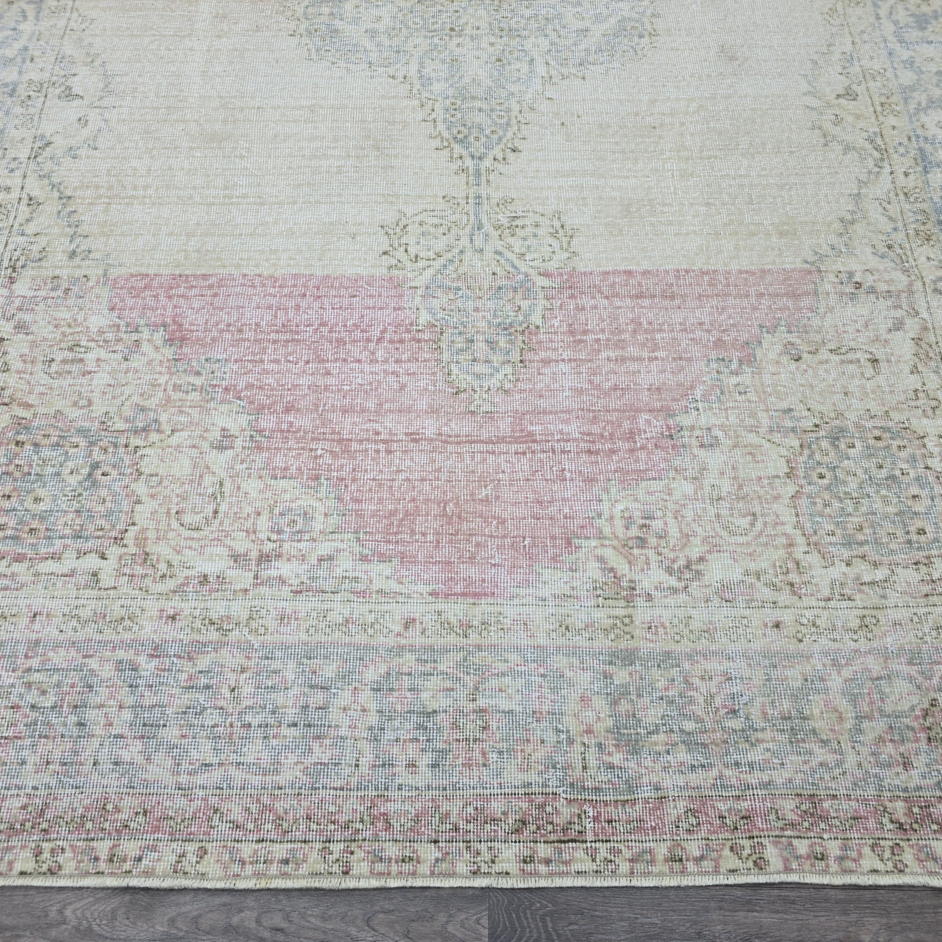 Antique Oushak Rug 7x10 Turkish Rug Handmade Wool Carpet Neutral Muted Area Rug For Living Room Bedroom Boho Home Decor