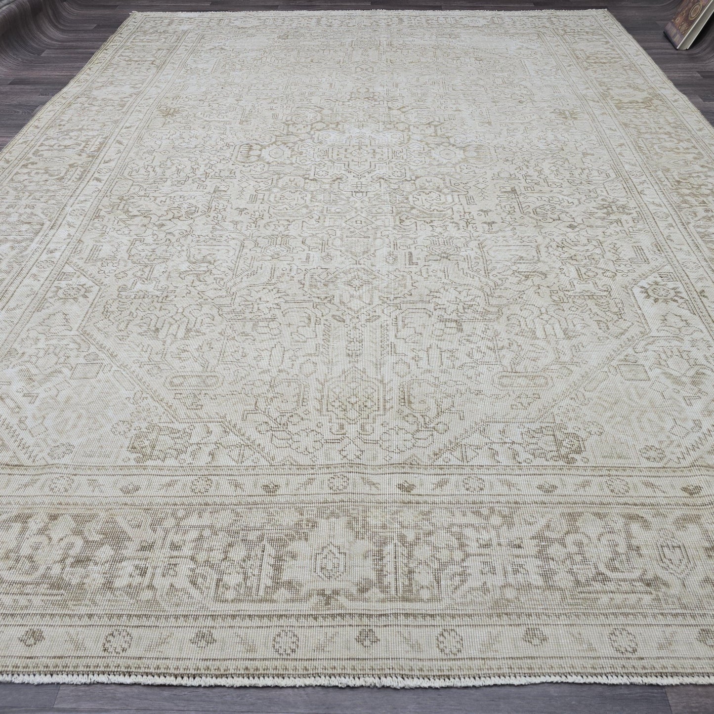9x12 Hand Knotted Wool Oushak Area Rug/ Neutral Turkish Rug/ Oversize Antique Rug/ Tabriz Rug/ Boho Decor Rug/ Oriental Carpet /Cream Beige