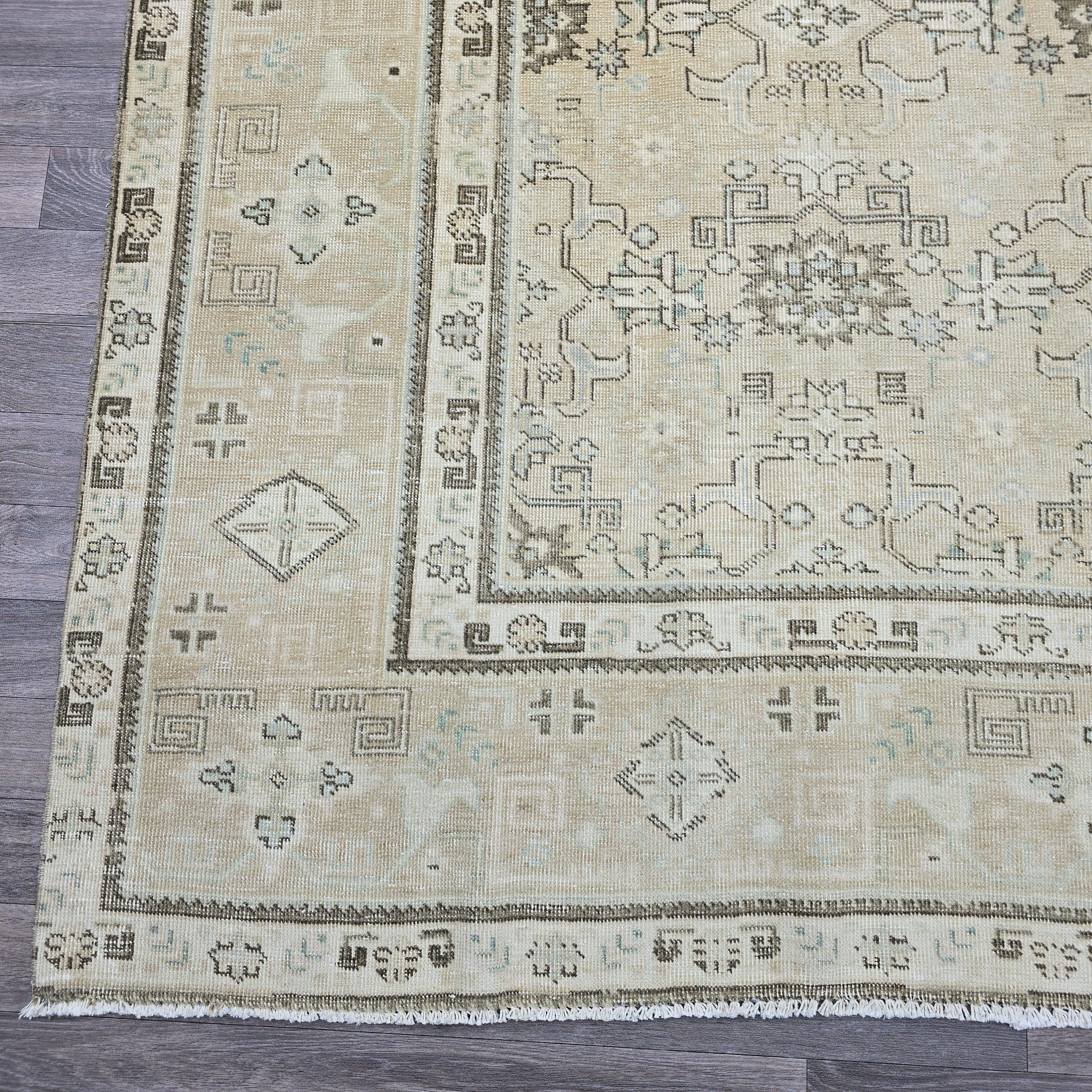 9x13 Oversize Vintage Rug/ Hand Knotted Large Turkish Rug/ Neutral Floral Area Rug/ Distressed Oushak Rug/ Oriental Carpet/ 9.25 x 13 feet