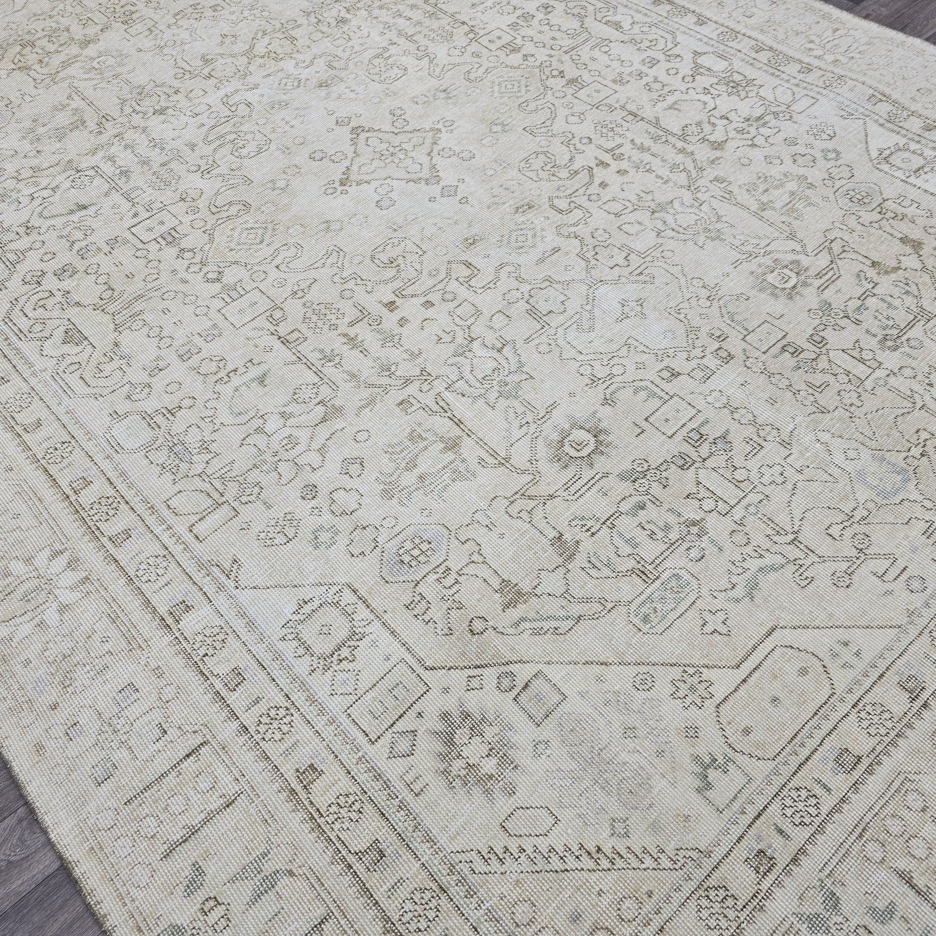 8x10 Vintage Oushak Rug - Neutral Cream Beige Turkish Rug / Muted Oushak Rug 8x10 / Aesthetic Bedroom Rug/ Ivory Taupe Brown Geometric Rug
