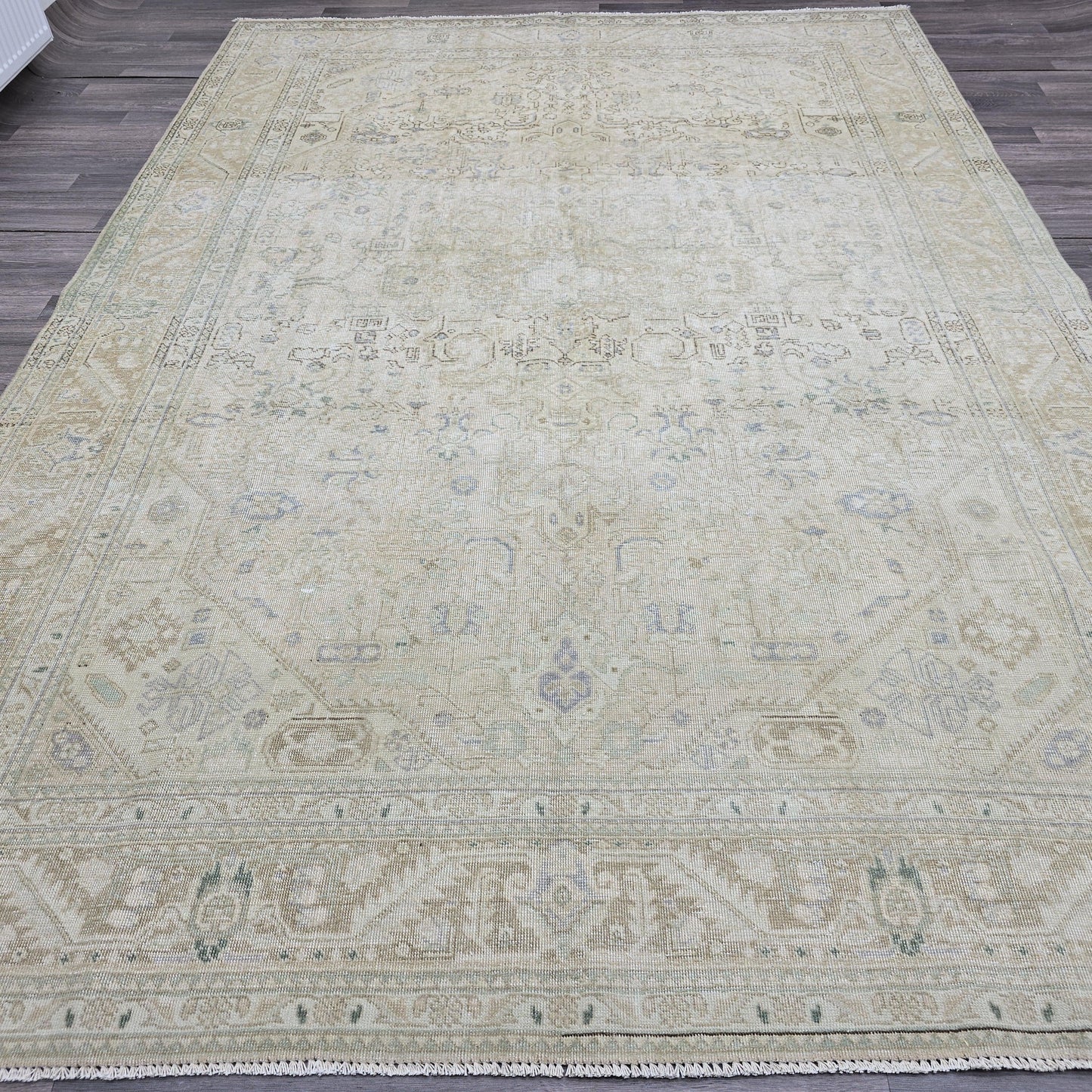 8x11 Neutral Oushak Area Rug/ Anatolian Carpet/ Large Vintage Rug/ Turkish Rug 8x10/ Pure Wool Rug/ Bohemian Area Rug for Bedroom Beige blue