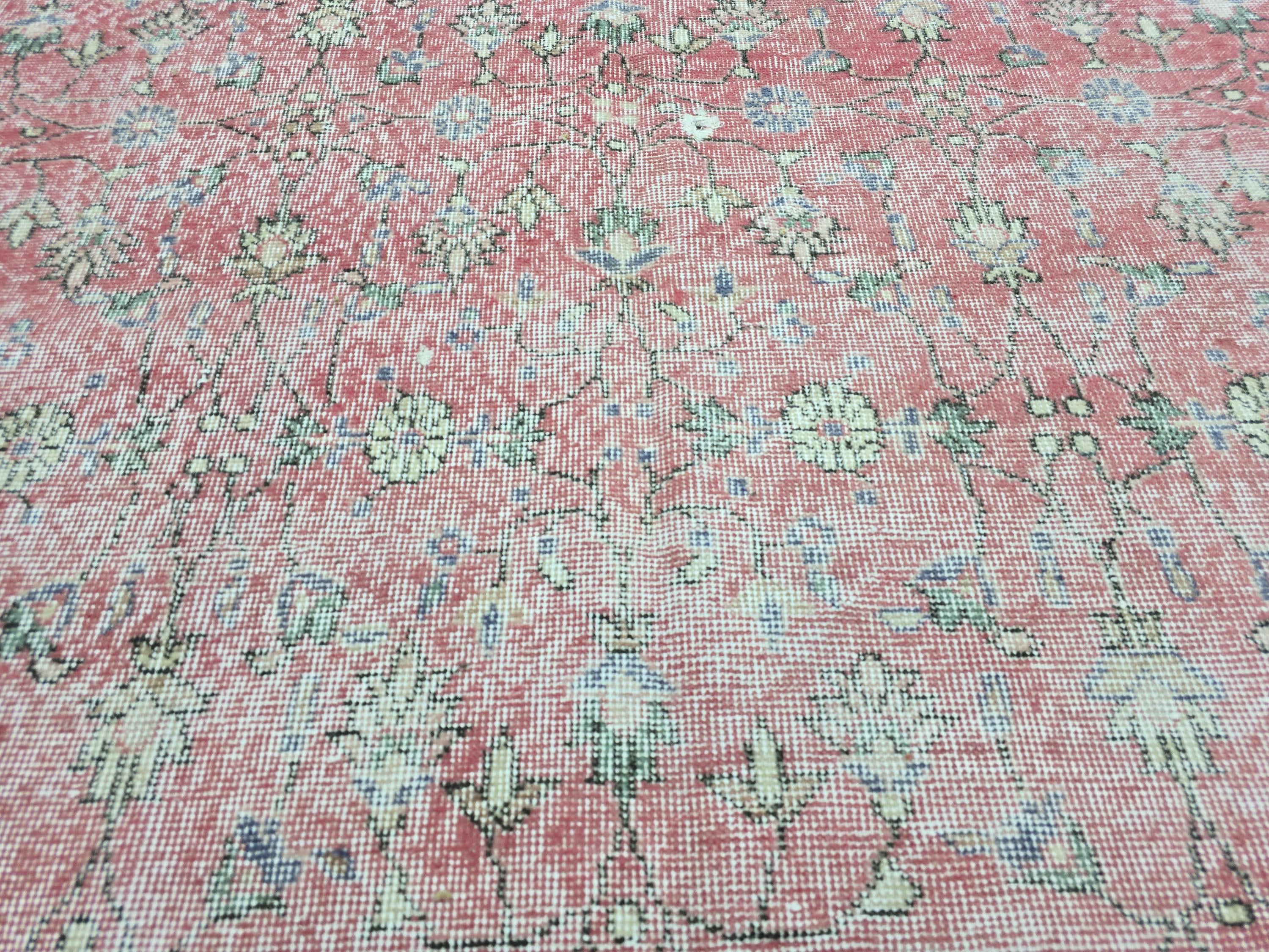 7x10 Vintage Turkish Rug  Cream Pink Oushak Rug Hand knotted Wool Area Rug Floral Living Room Carpet Pastel Oriental Rug