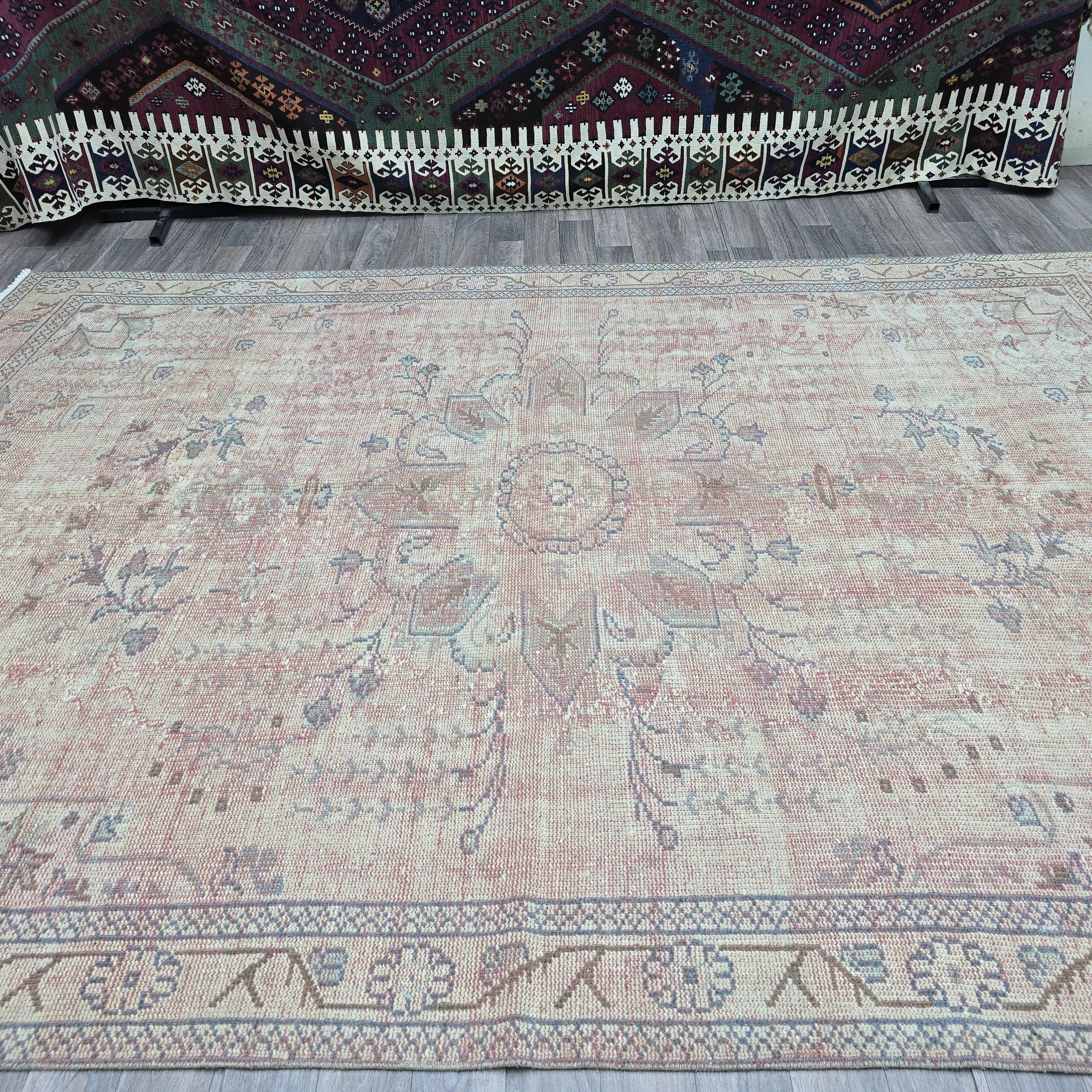 6.70x9.50 feet Vintage Handmade Turkish Rug | Authentic Wool Oushak Rug | Boho Decor Rug | Rug for Office and Lounge Room