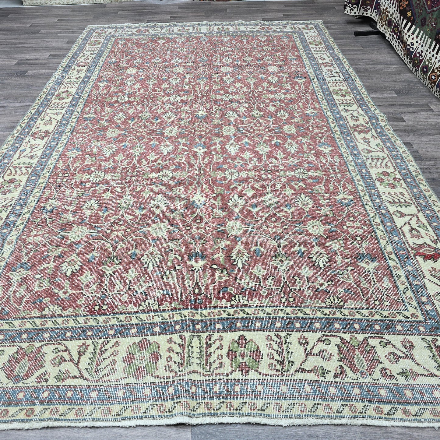 7x10 Vintage Turkish Oushak Rug: Hand-Knotted Wool Floral Carpet