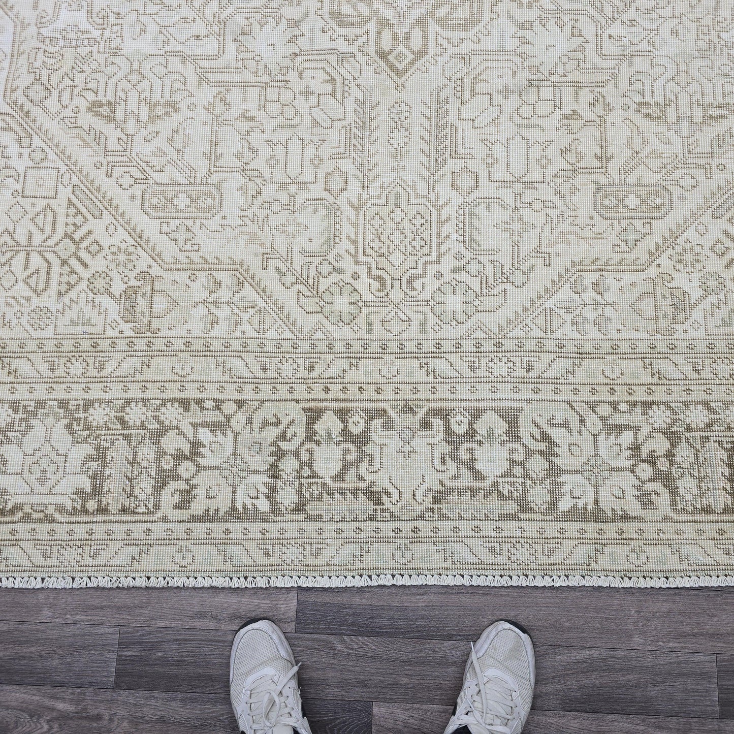 9x12 Neutral Area Rug/ Hand Knotted Vintage Carpet/ Oversize Turkish Rug/ Large Wool Rug/ Distressed Oushak Rug/ Faded Area Rug