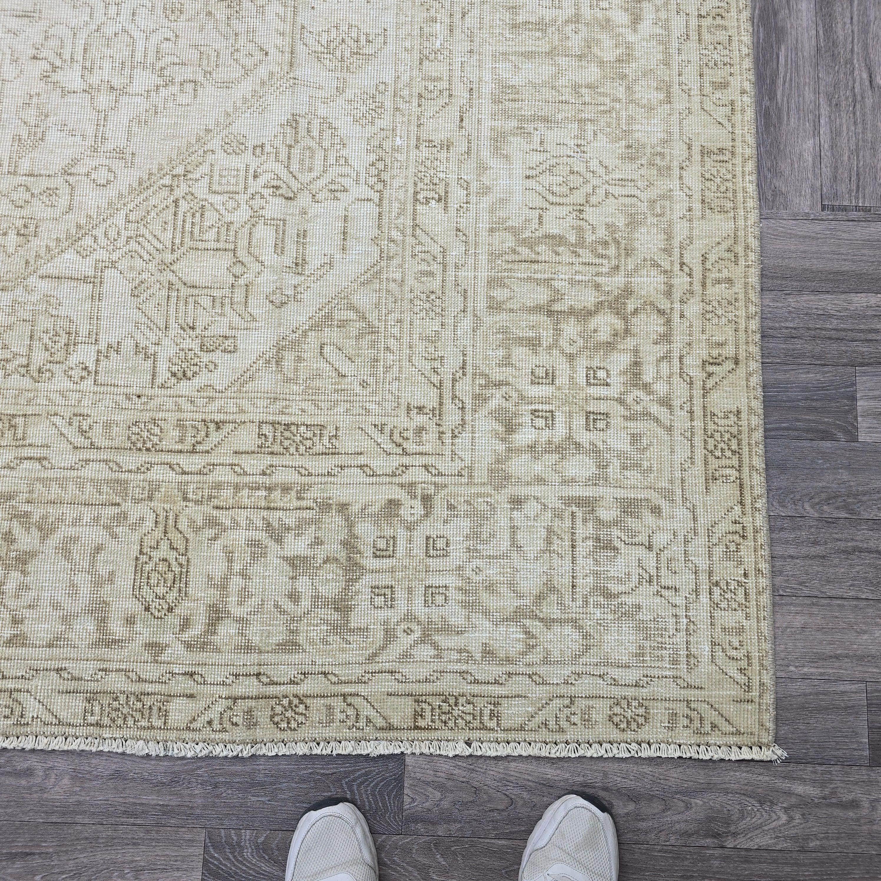 9x12 Hand-Knotted Wool Oushak Rug: Neutral Cream Beige Turkish Area Rug