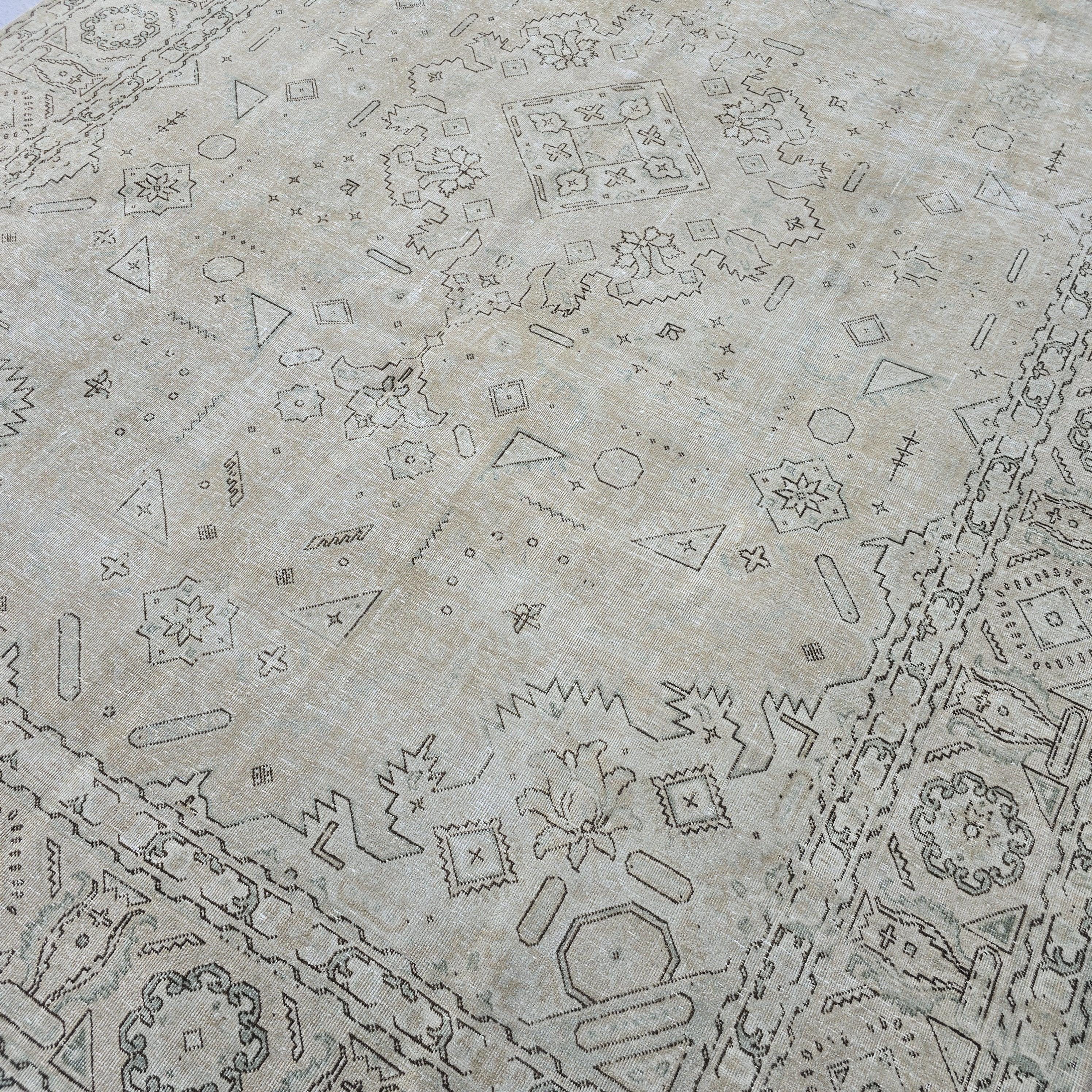 8x11 ft Hand-Knotted Turkish Oushak Rug: Neutral Wool Saloon Carpet