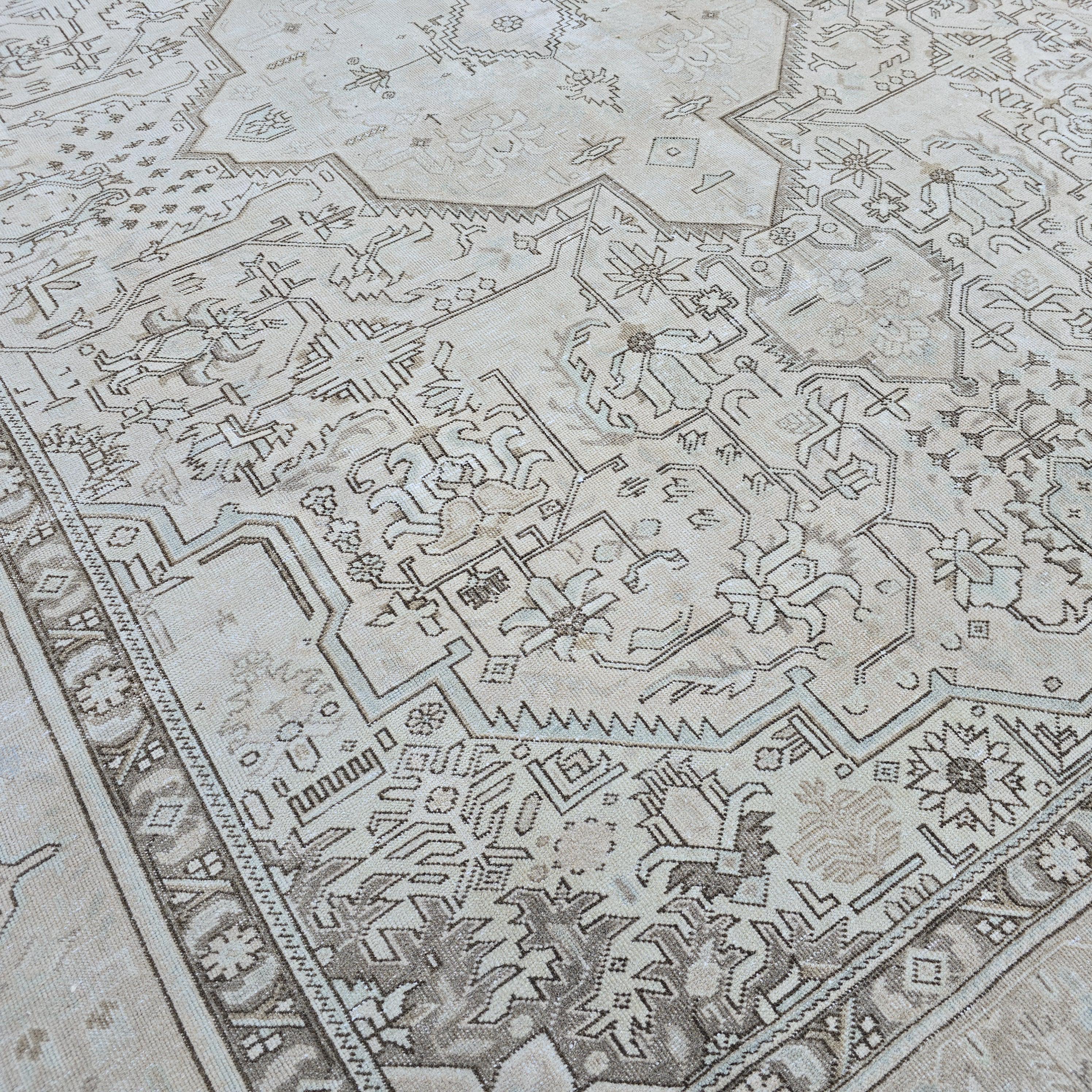 Oversized Oushak Rug: Hand-Knotted Wool, Beige Brown Geometric, 9.7x12.25 ft