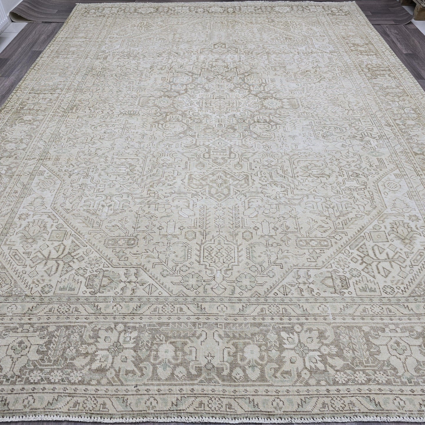 9x12 Neutral Area Rug/ Hand Knotted Vintage Carpet/ Oversize Turkish Rug/ Large Wool Rug/ Distressed Oushak Rug/ Faded Area Rug