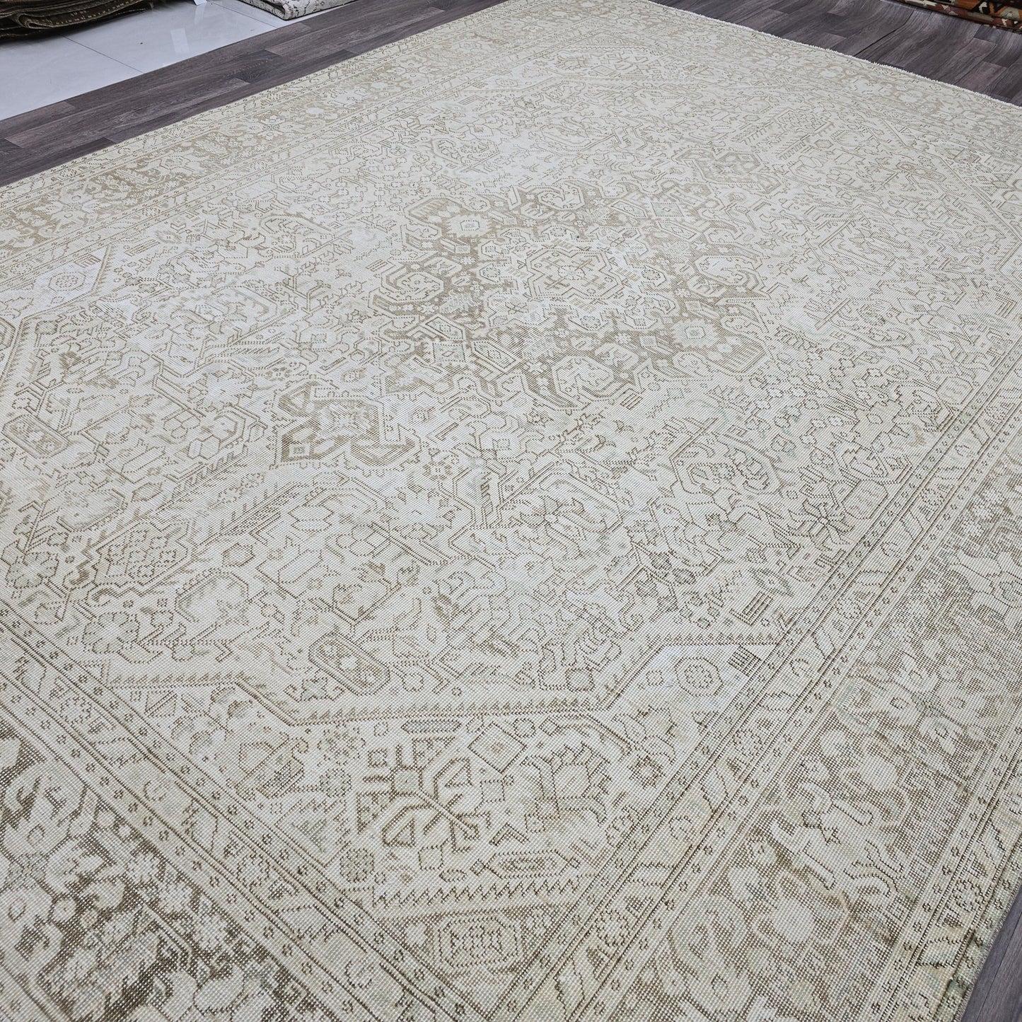9x12 Neutral Area Rug/ Hand Knotted Vintage Carpet/ Oversize Turkish Rug/ Large Wool Rug/ Distressed Oushak Rug/ Faded Area Rug