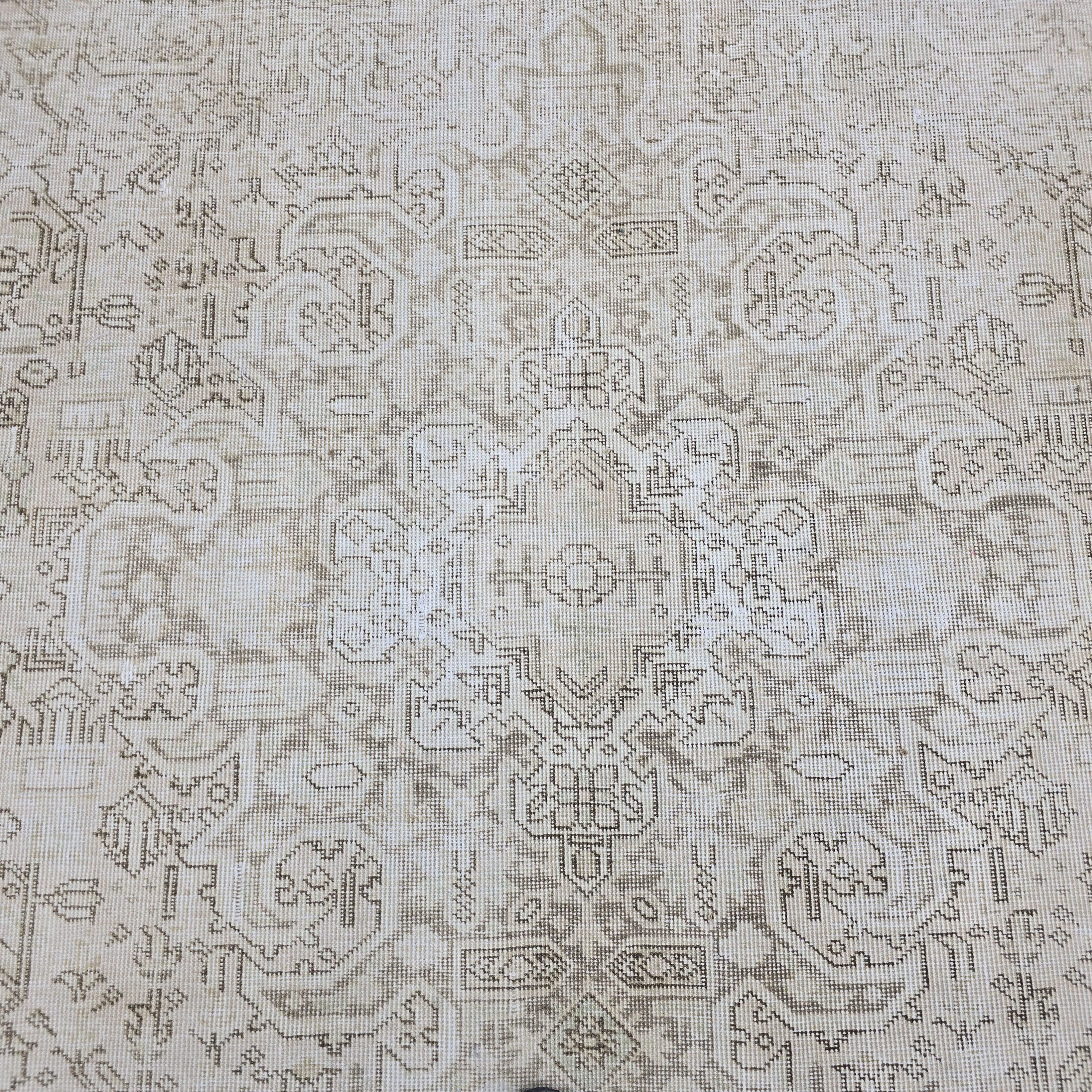9x12 Hand-Knotted Wool Oushak Rug: Neutral Cream Beige Turkish Area Rug