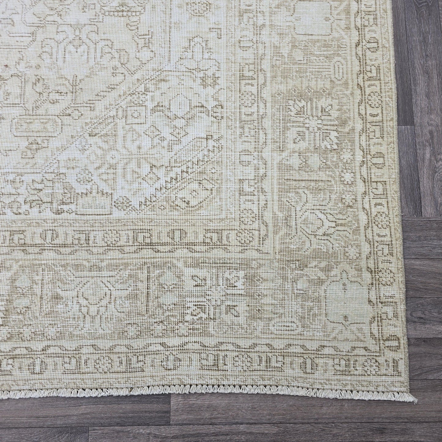Oversized Neutral Turkish Rug 9x12: Vintage Cream Beige Wool Area Rug