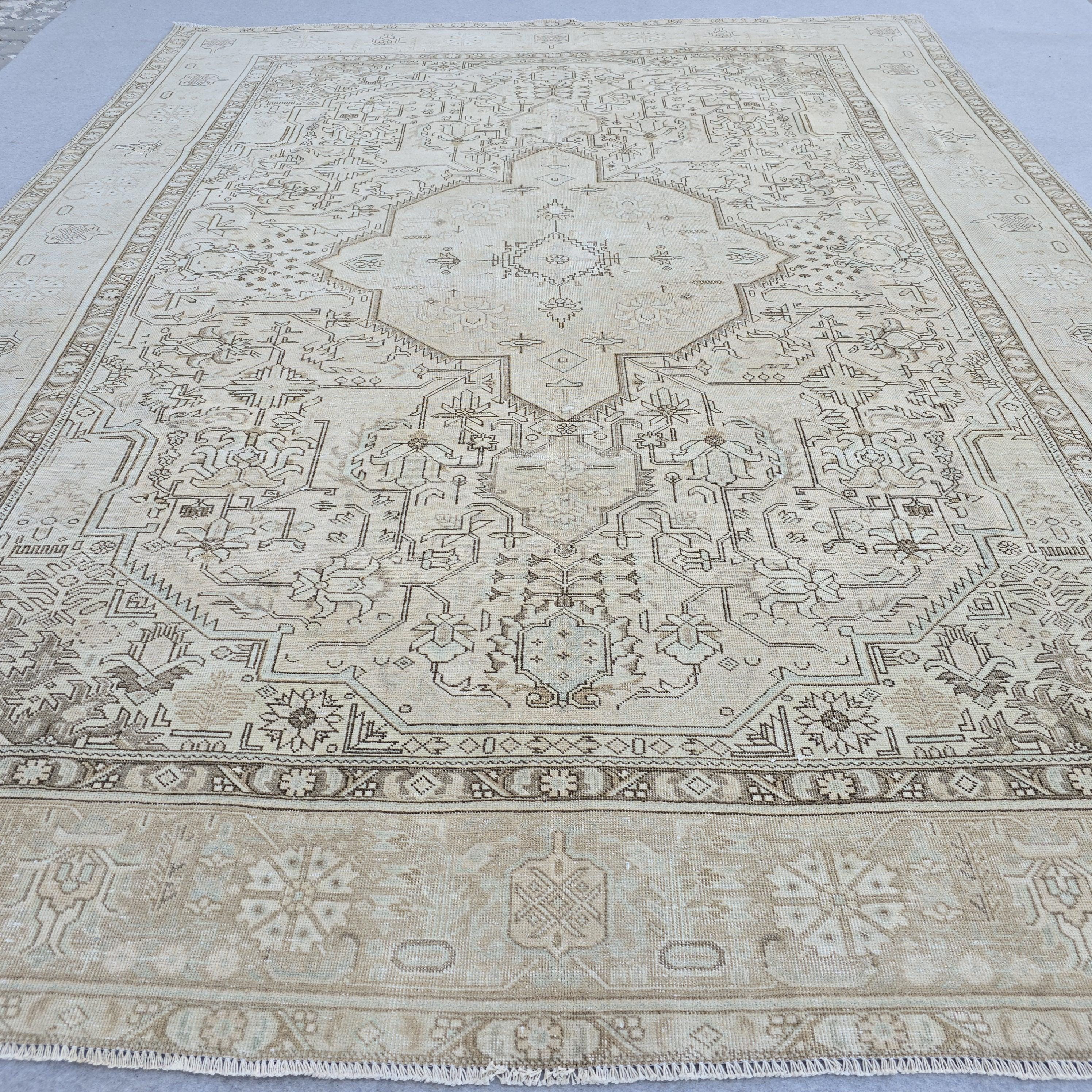 Oversized Oushak Rug: Hand-Knotted Wool, Beige Brown Geometric, 9.7x12.25 ft