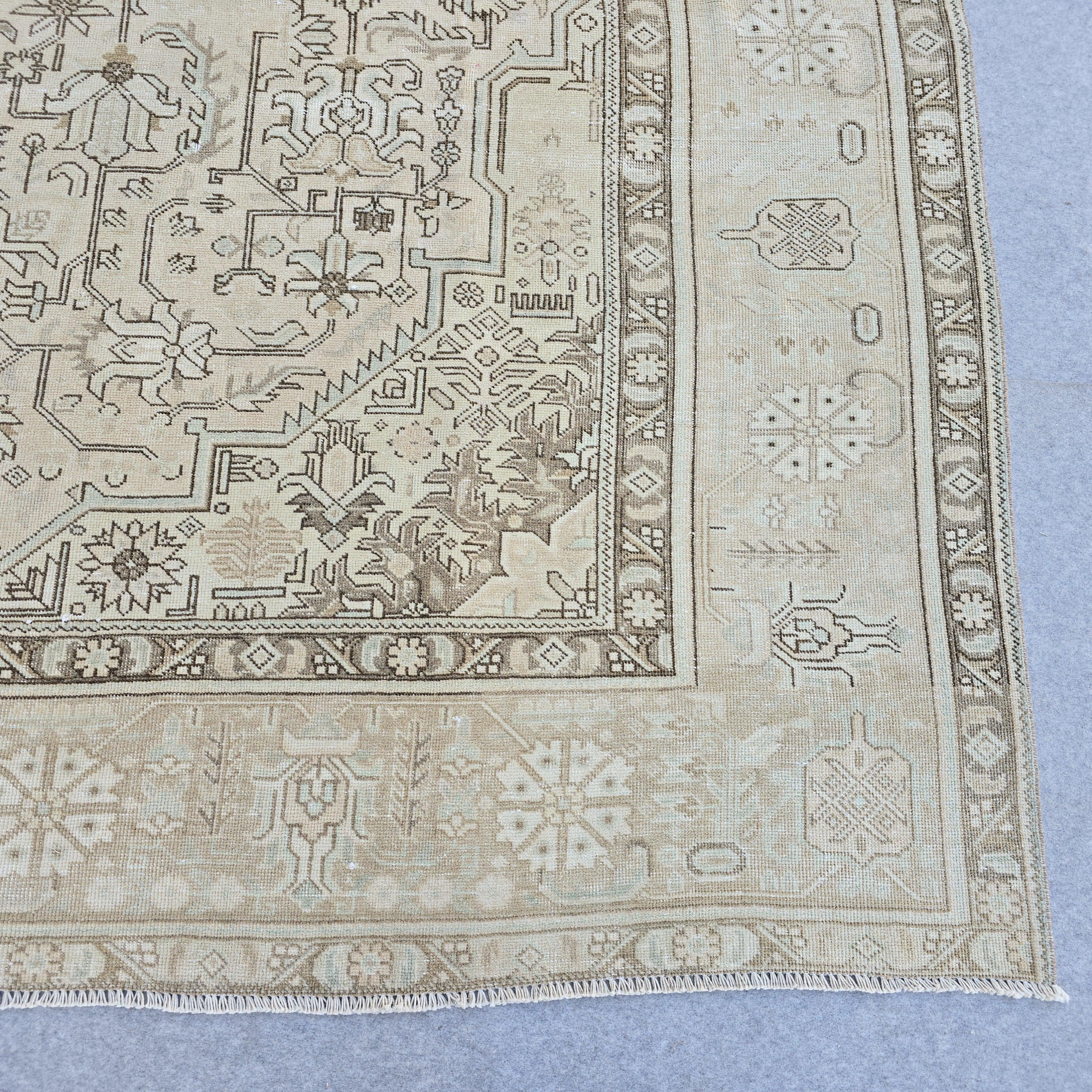 Oversized Oushak Rug: Hand-Knotted Wool, Beige Brown Geometric, 9.7x12.25 ft