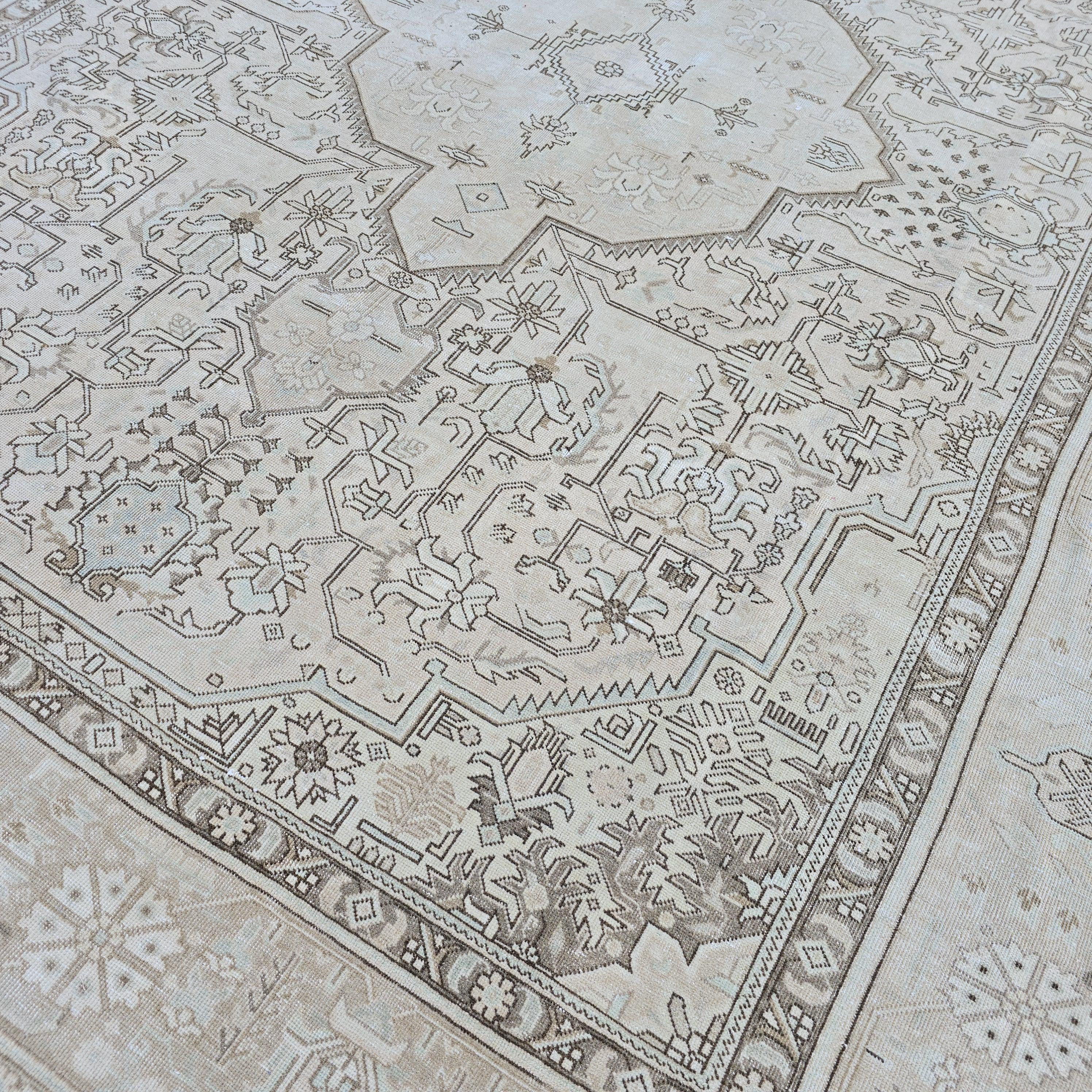 Oversized Oushak Rug: Hand-Knotted Wool, Beige Brown Geometric, 9.7x12.25 ft