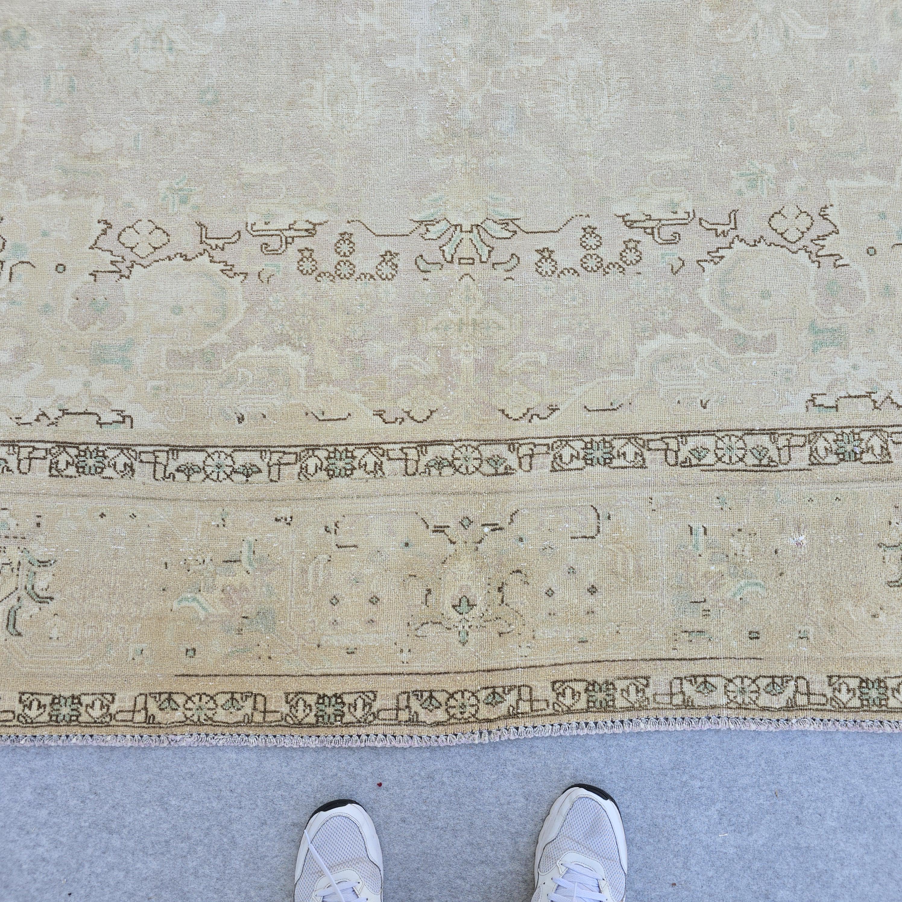 Antique Oushak Rug 9.6x12.6 ft, Faded Turkish Wool Rug, Neutral Decor