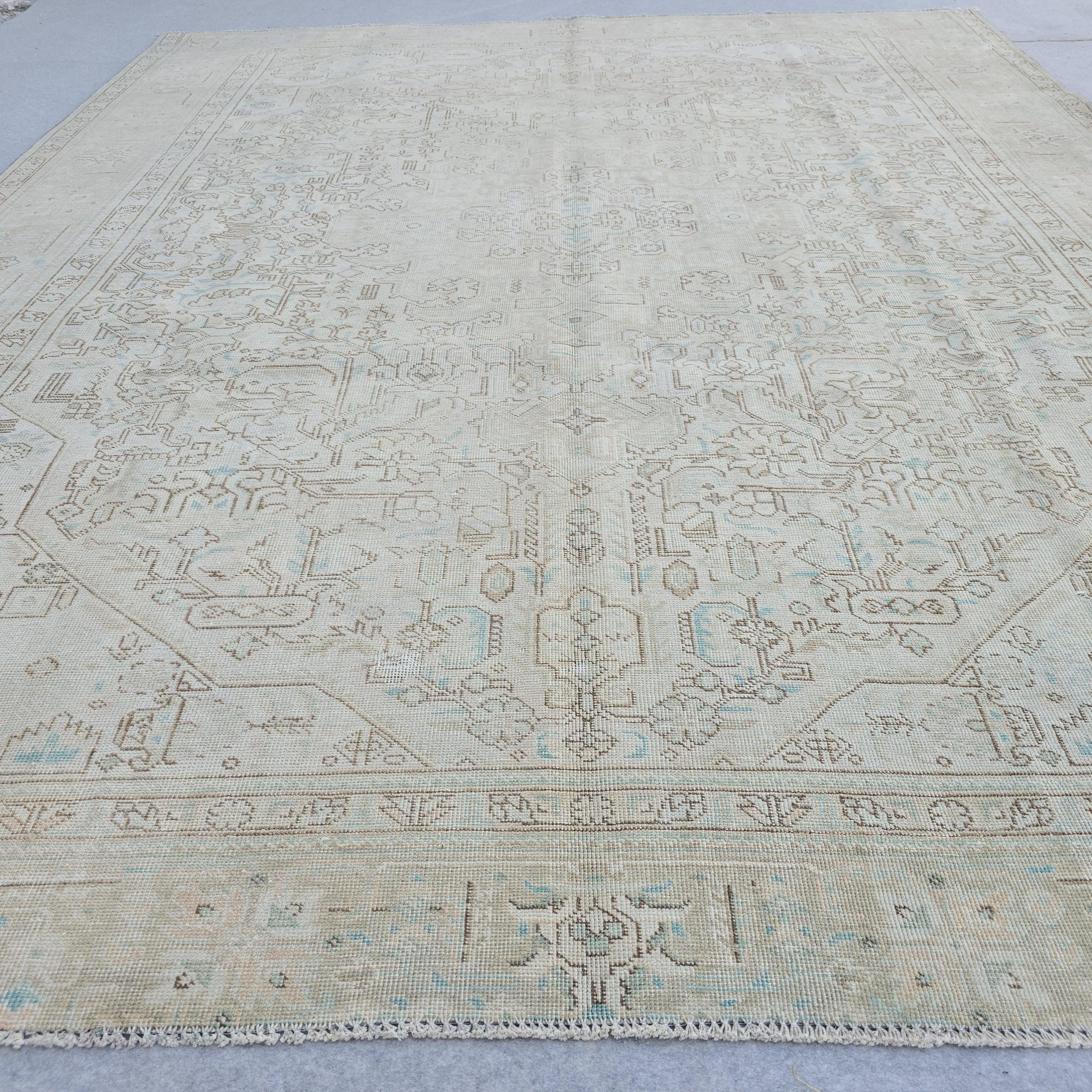 Handmade Oushak Wool Rug: Large Vintage Turkish Area Rug (9.60x11.75 ft)