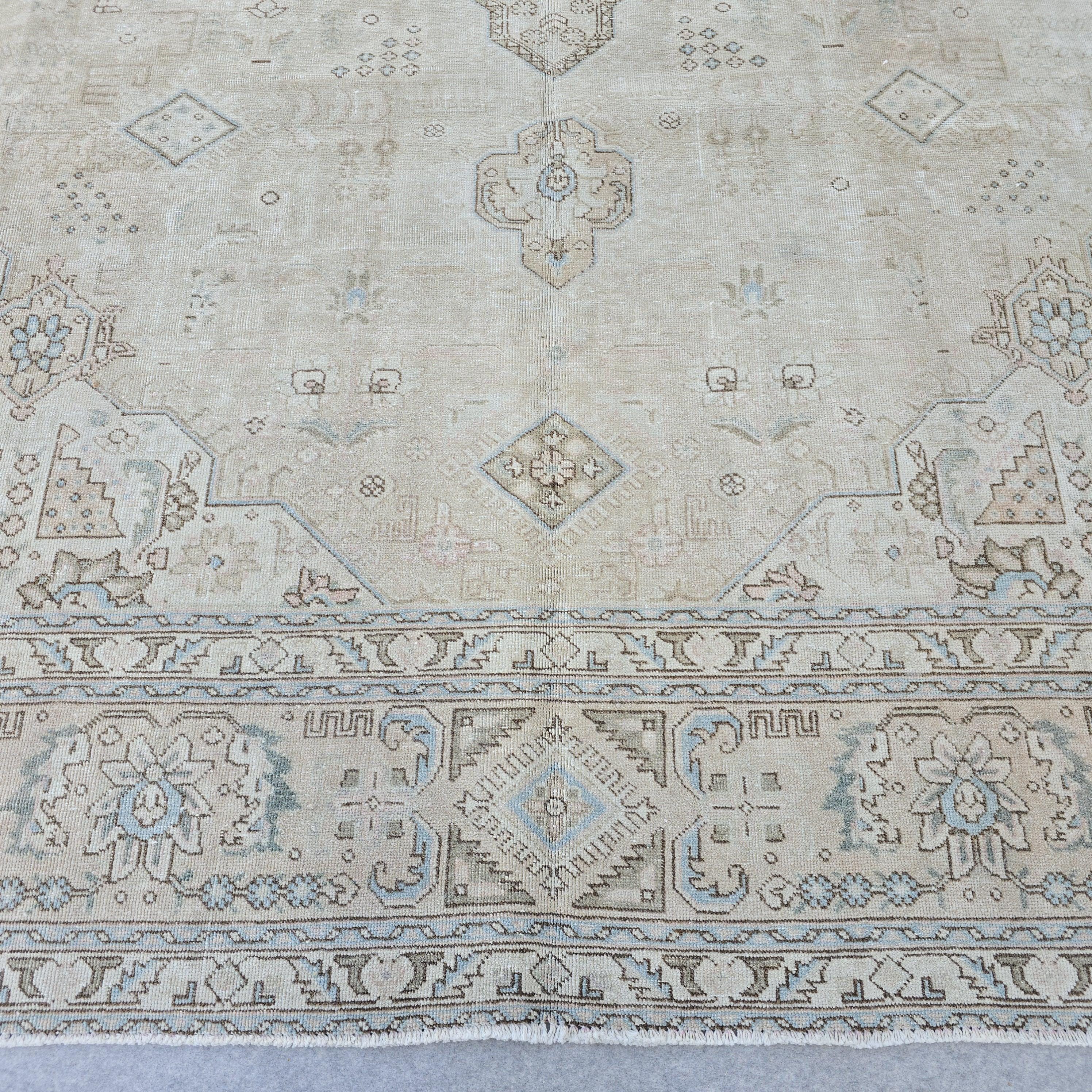 Oversized Hand-Knotted Wool Oushak Rug: Neutral Turkish Oriental Carpet (9.50x12.30 ft) Vintage