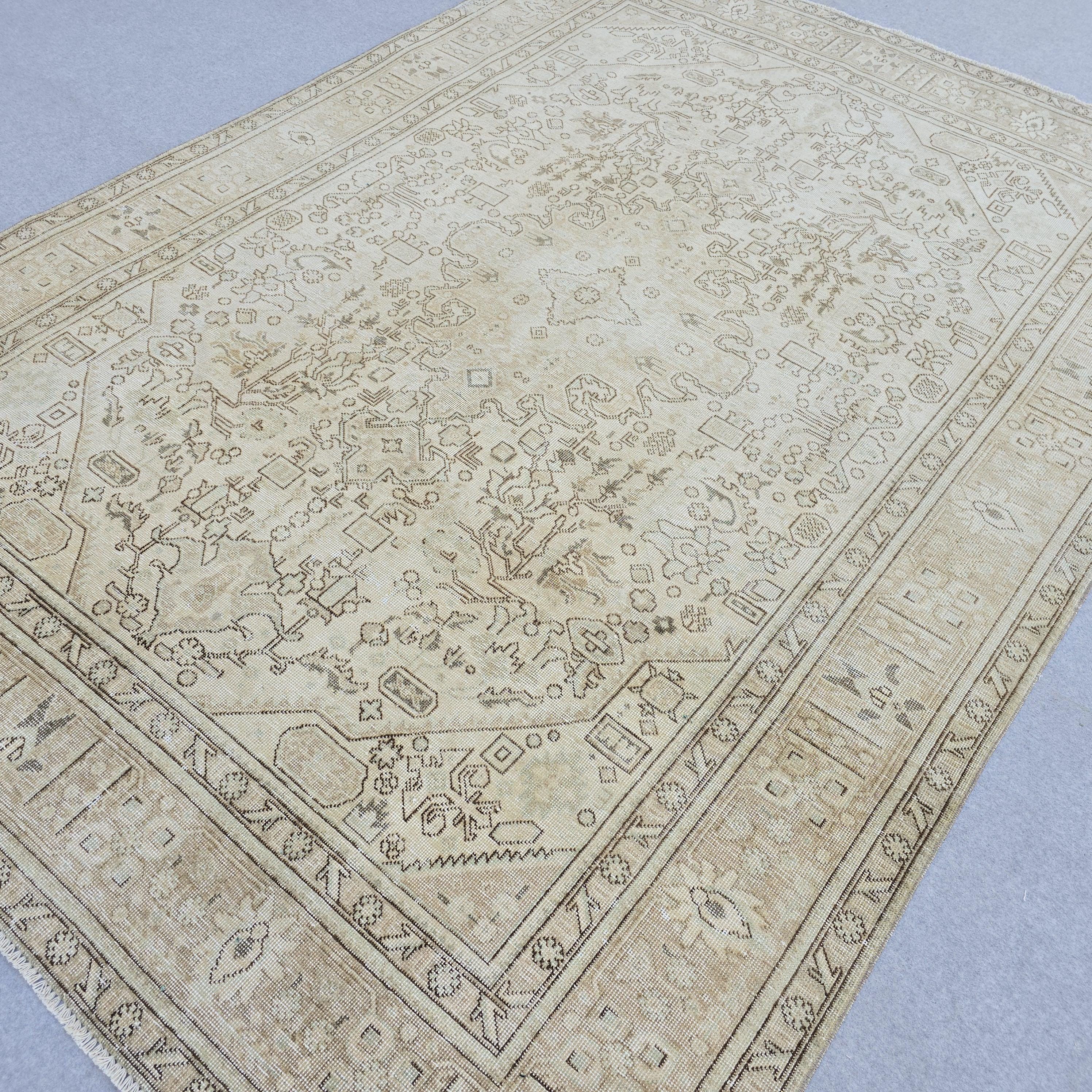 8x10 Oushak Rug: Neutral Turkish Vintage Wool Area Rug