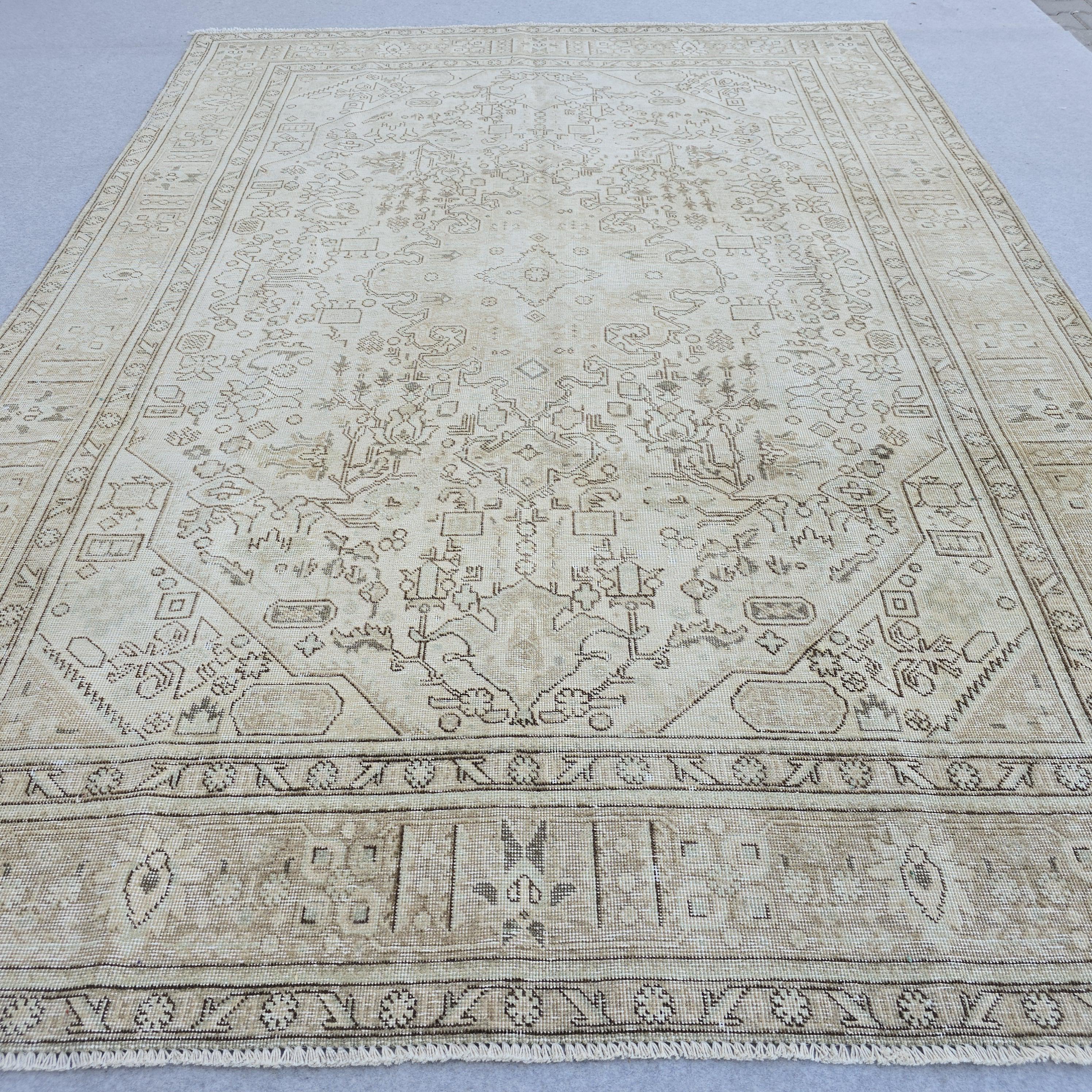 8x10 Oushak Rug: Neutral Turkish Vintage Wool Area Rug