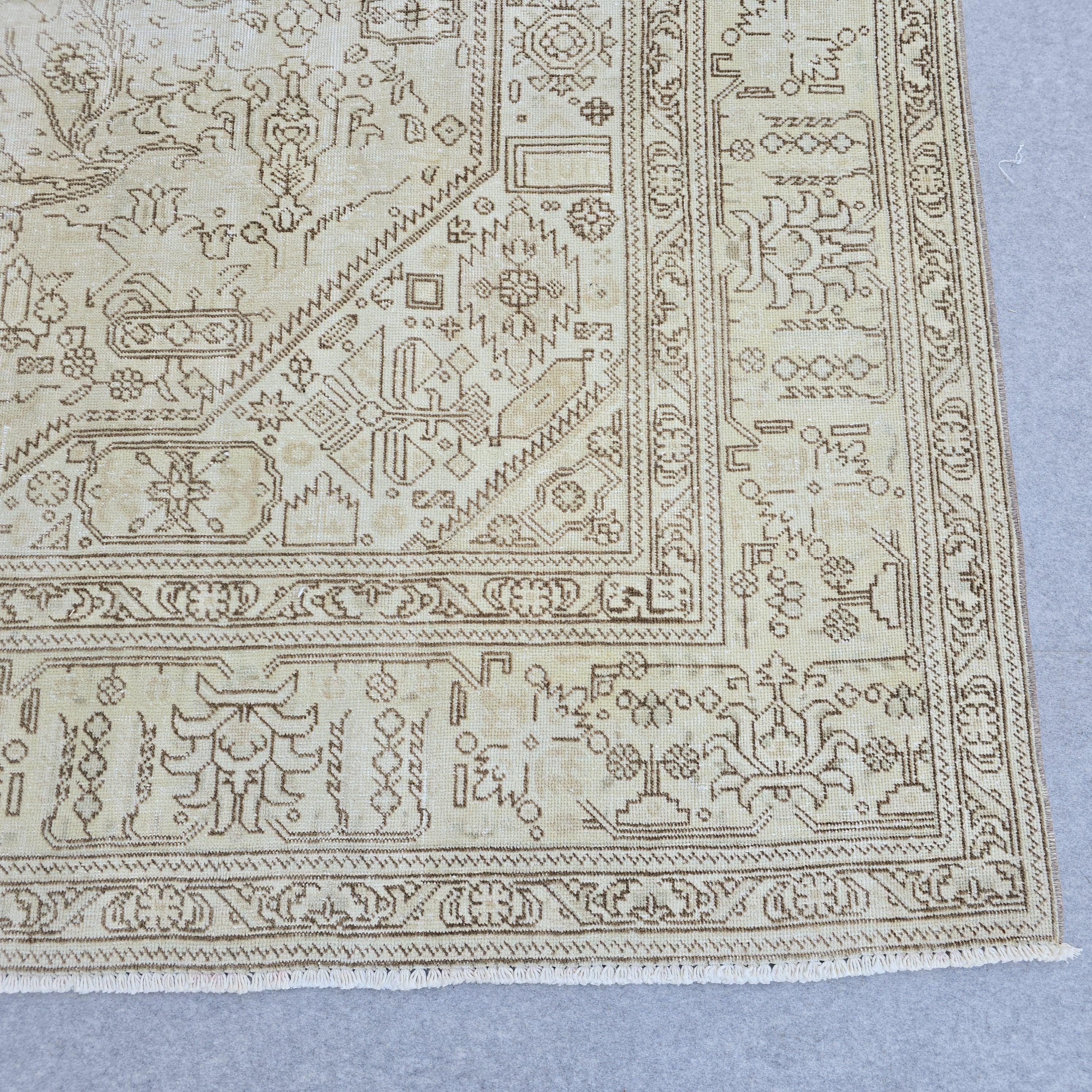 Classic Large Vintage Neutral Turkish Rug Cream Beige Brown Geometric