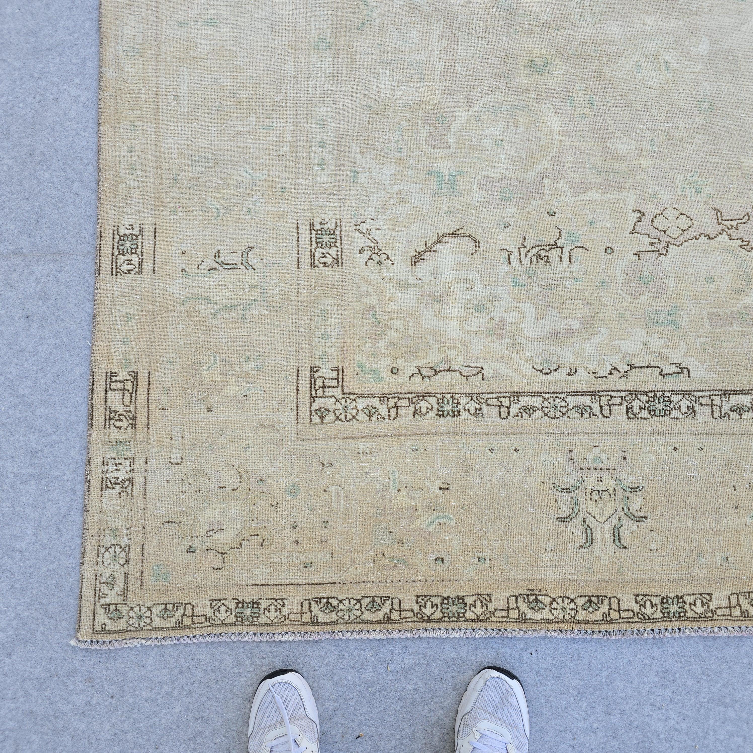 Antique Oushak Rug 9.6x12.6 ft, Faded Turkish Wool Rug, Neutral Decor