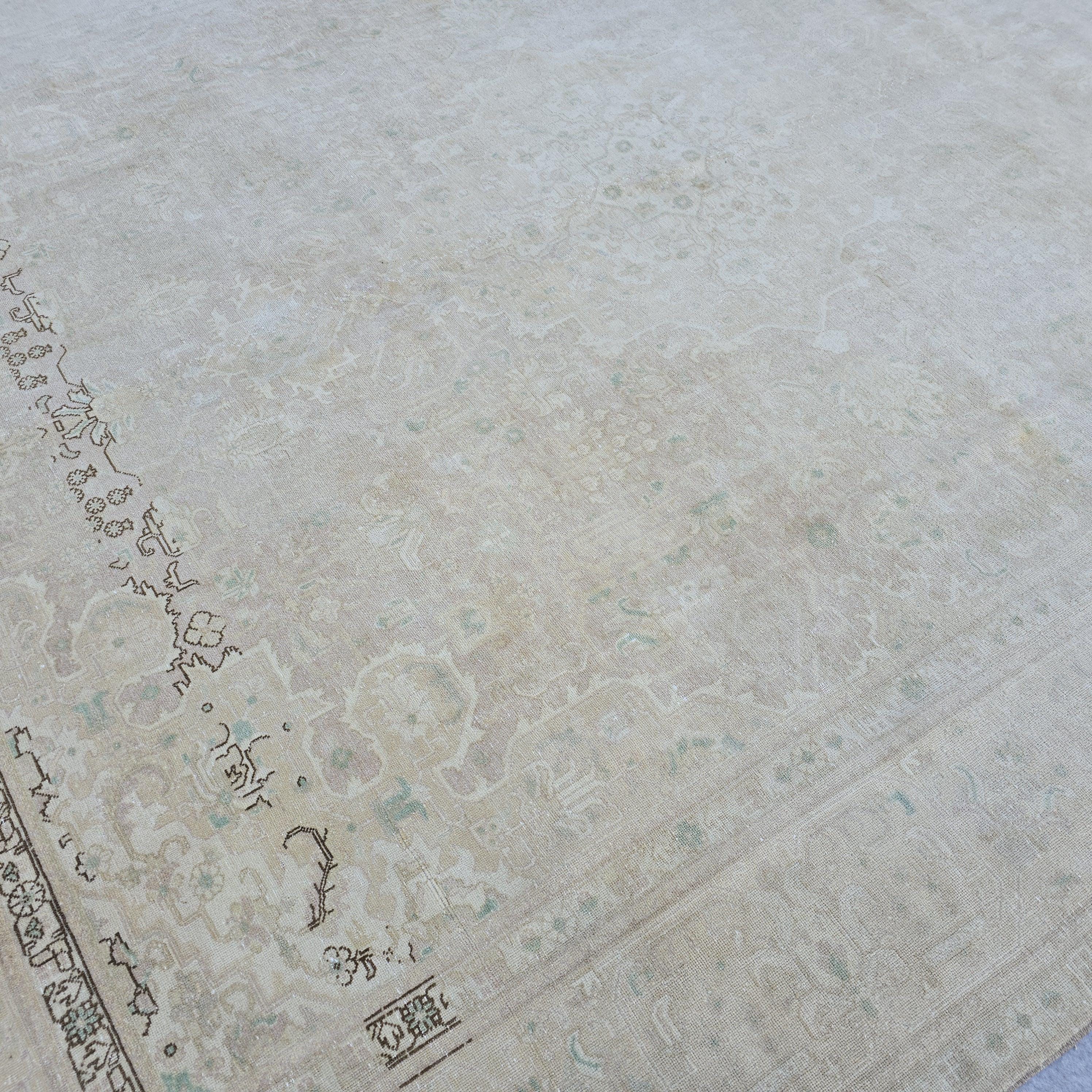 Antique Oushak Rug 9.6x12.6 ft, Faded Turkish Wool Rug, Neutral Decor