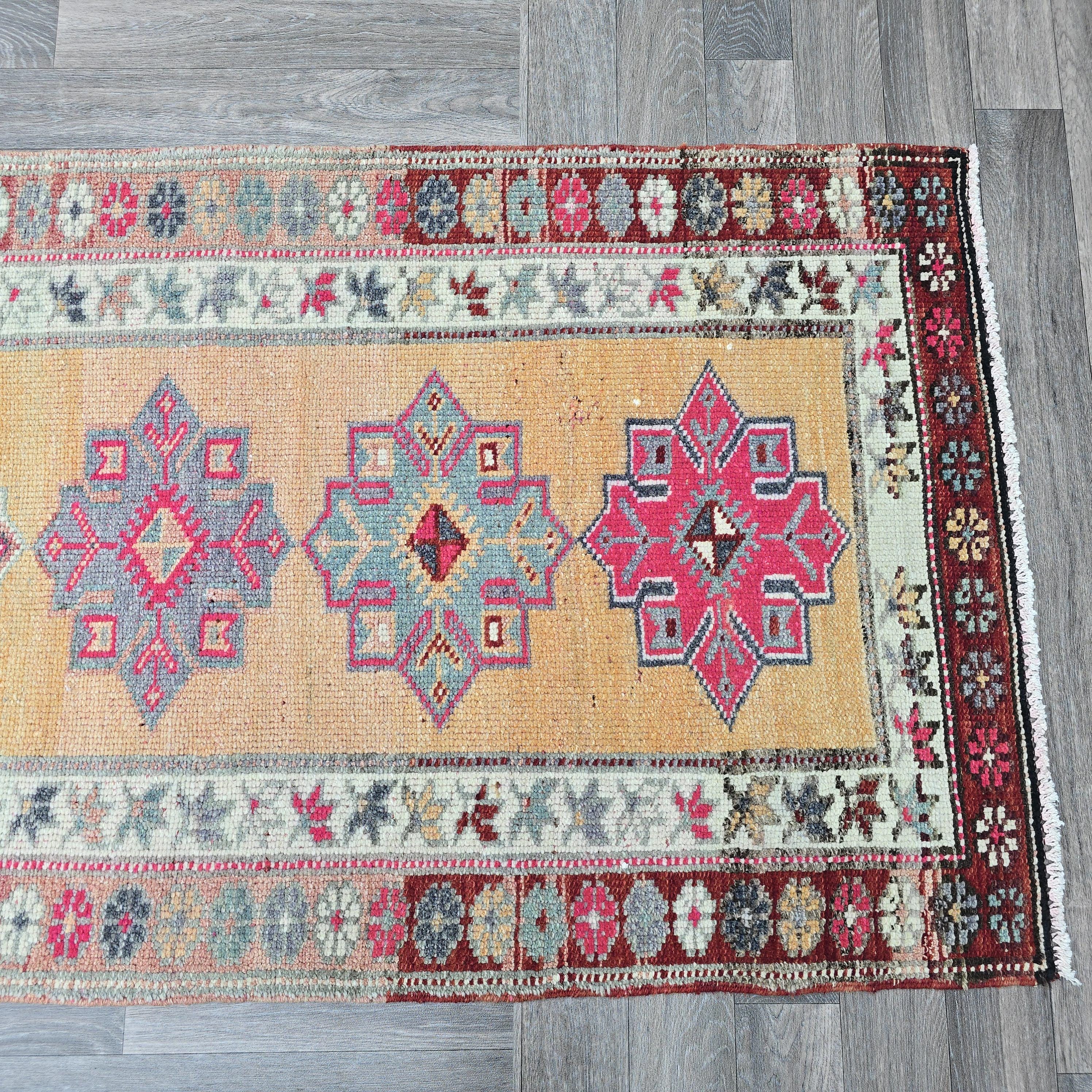 2.80x13.40 feet Colorful Vintage Wool Runner Rug - Herki Runner Traditional