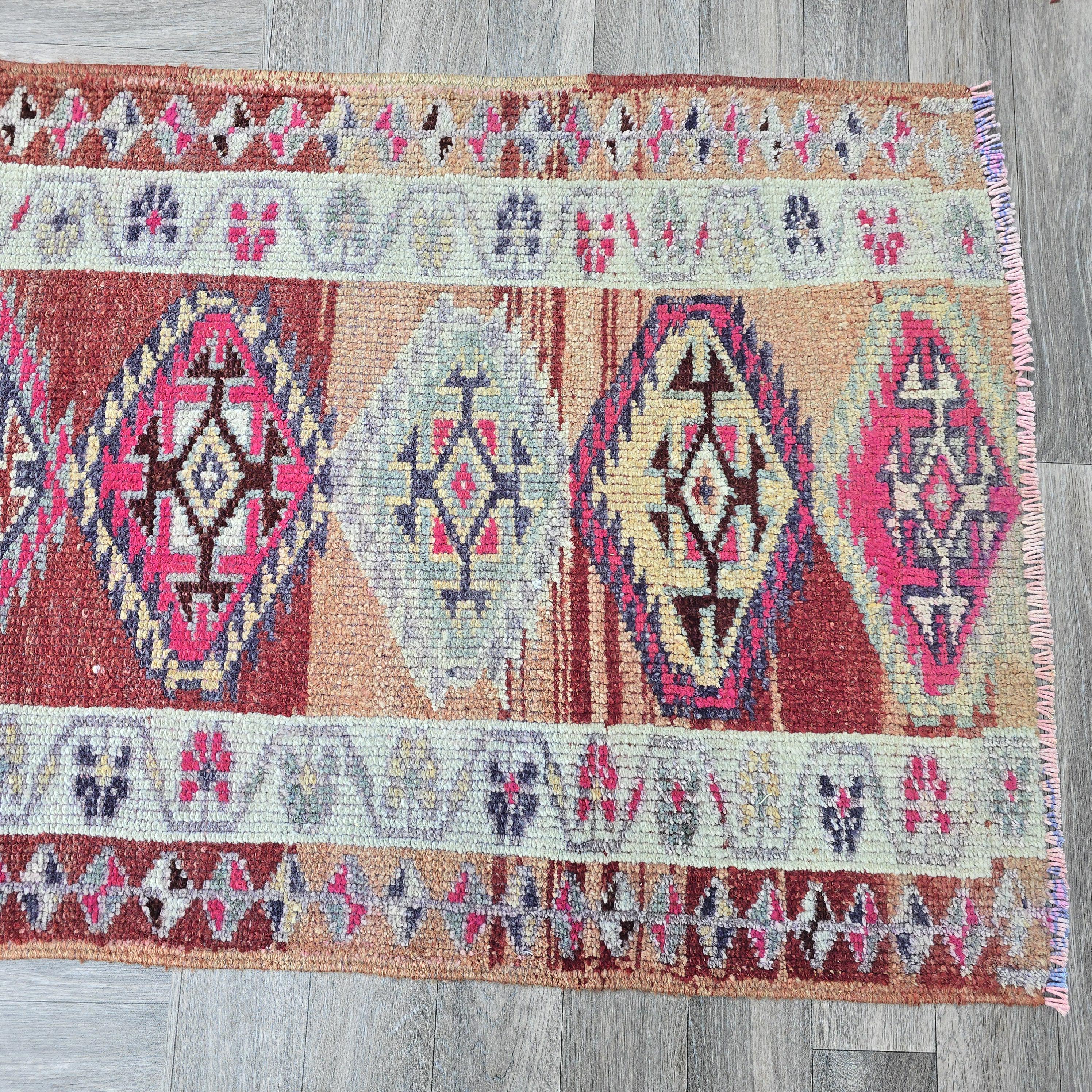 Vintage Turkish Runner Rug: Handwoven Wool Kilim, Bohemian Home Decor (2.5x13 ft