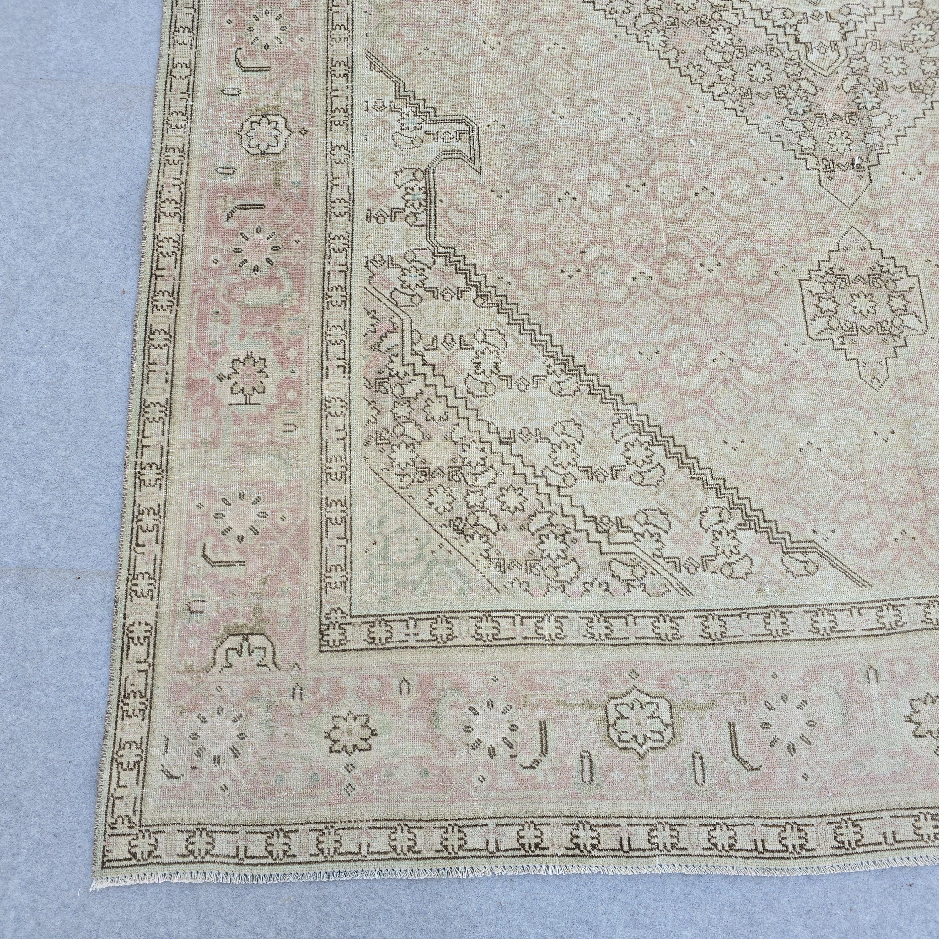 8x10 Pink Oushak Rug: Hand-Knotted Vintage Turkish Wool Carpet