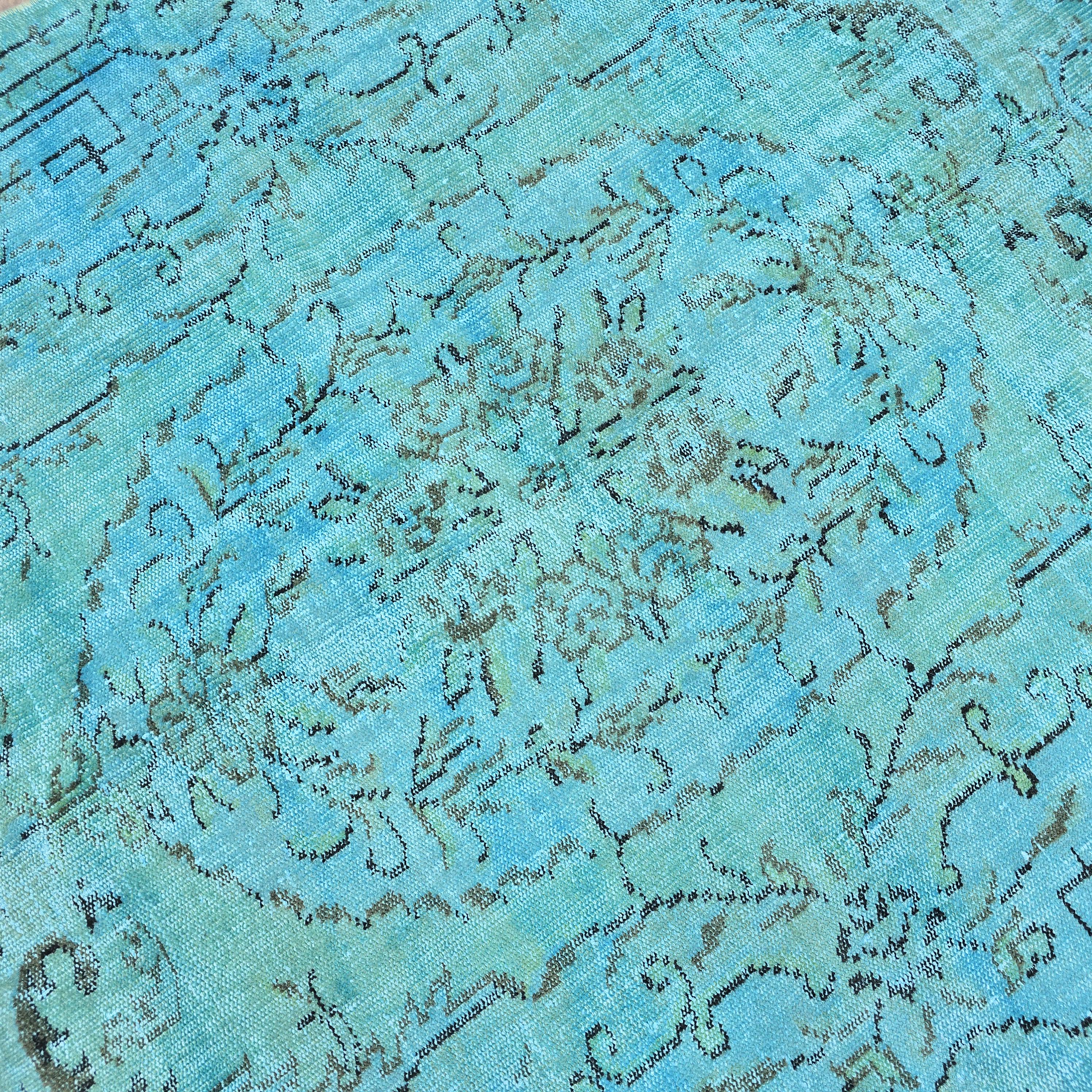 Vintage Overdyed Turquoise Turkish Rug - 6x9.6 ft Oushak Bohemian Area Rug