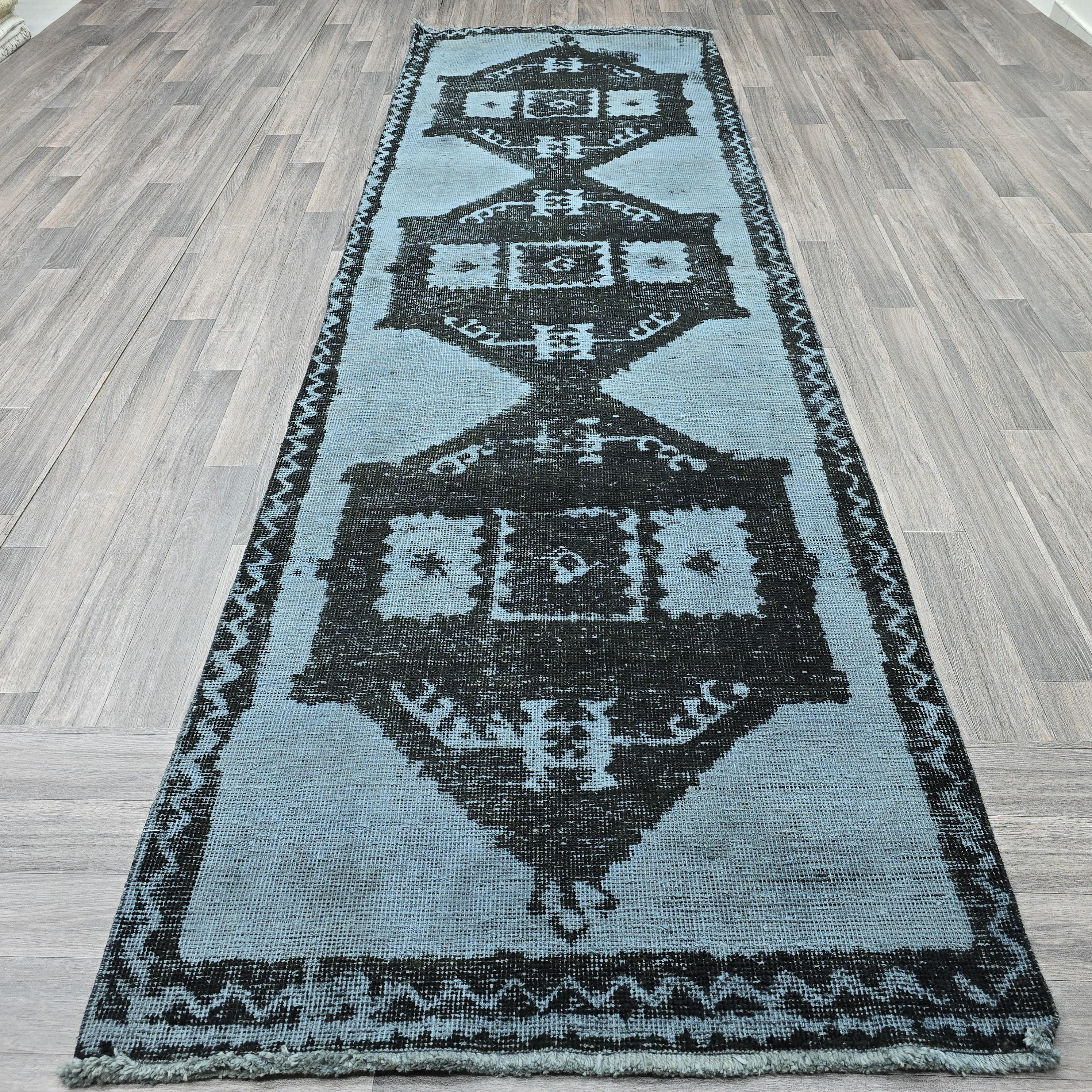 Vintage Turkish Runner Rug: Handwoven Wool Distressed Anatolian Decor