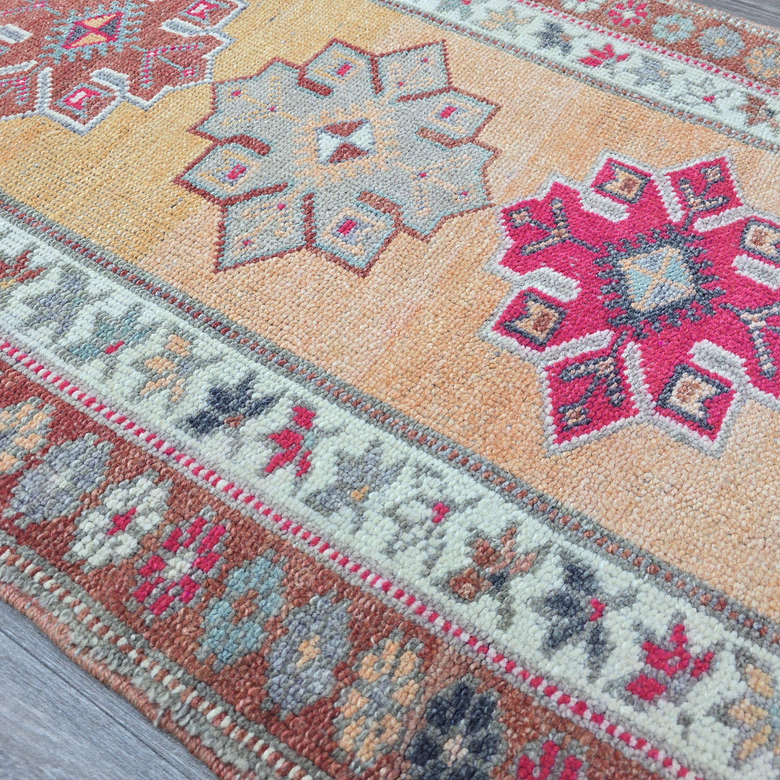 2.80x13.40 feet Colorful Vintage Wool Runner Rug - Herki Runner Traditional