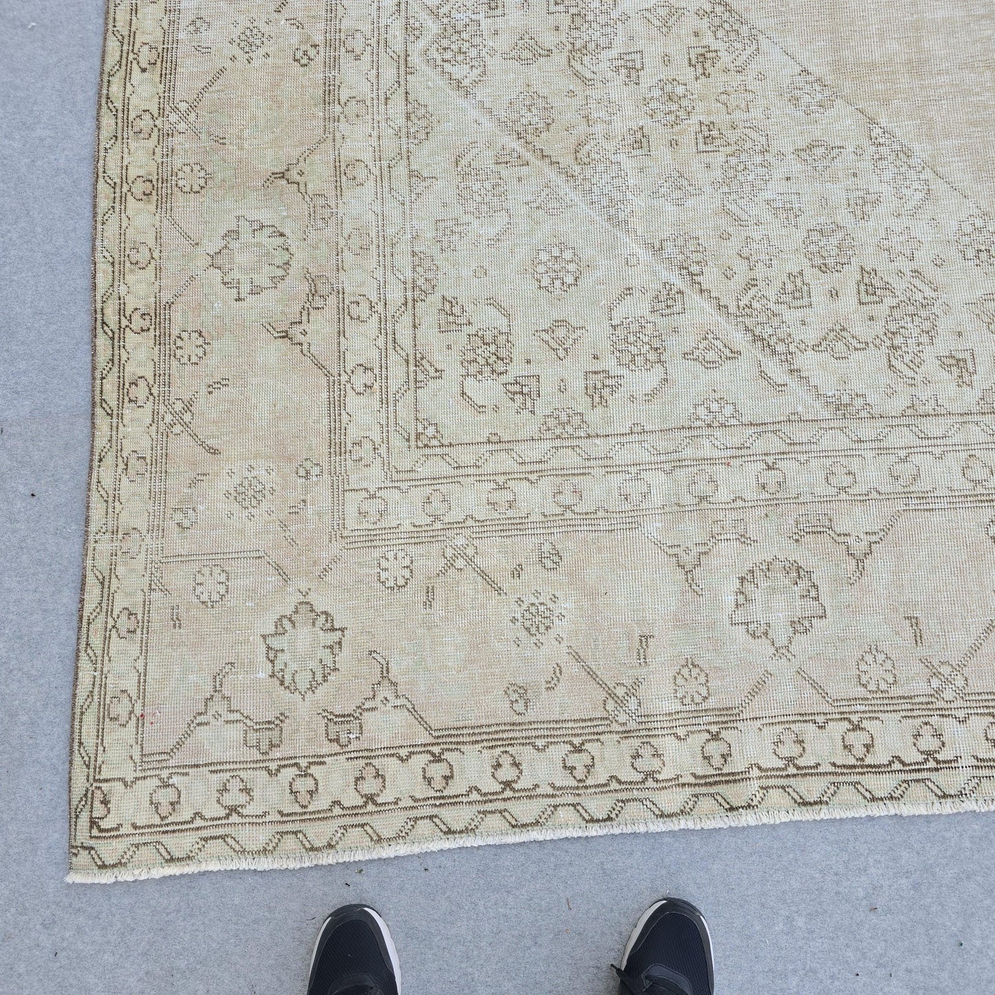 Oversized Blush Vintage Turkish Rug: 9x12 Neutral Wool Area Rug