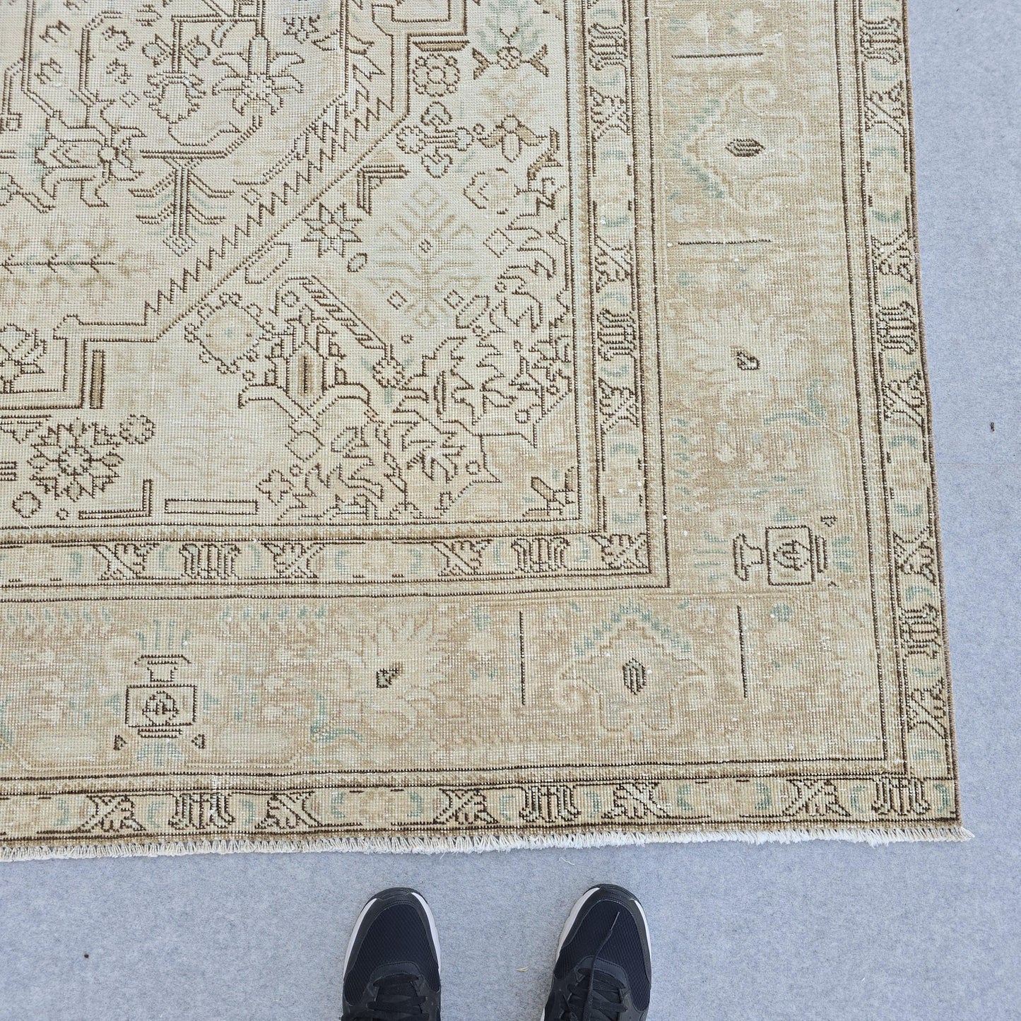 Turkish Rug 9x12 Neutral Beige Geometric Carpet Hand Knotted Living Room Area Rug