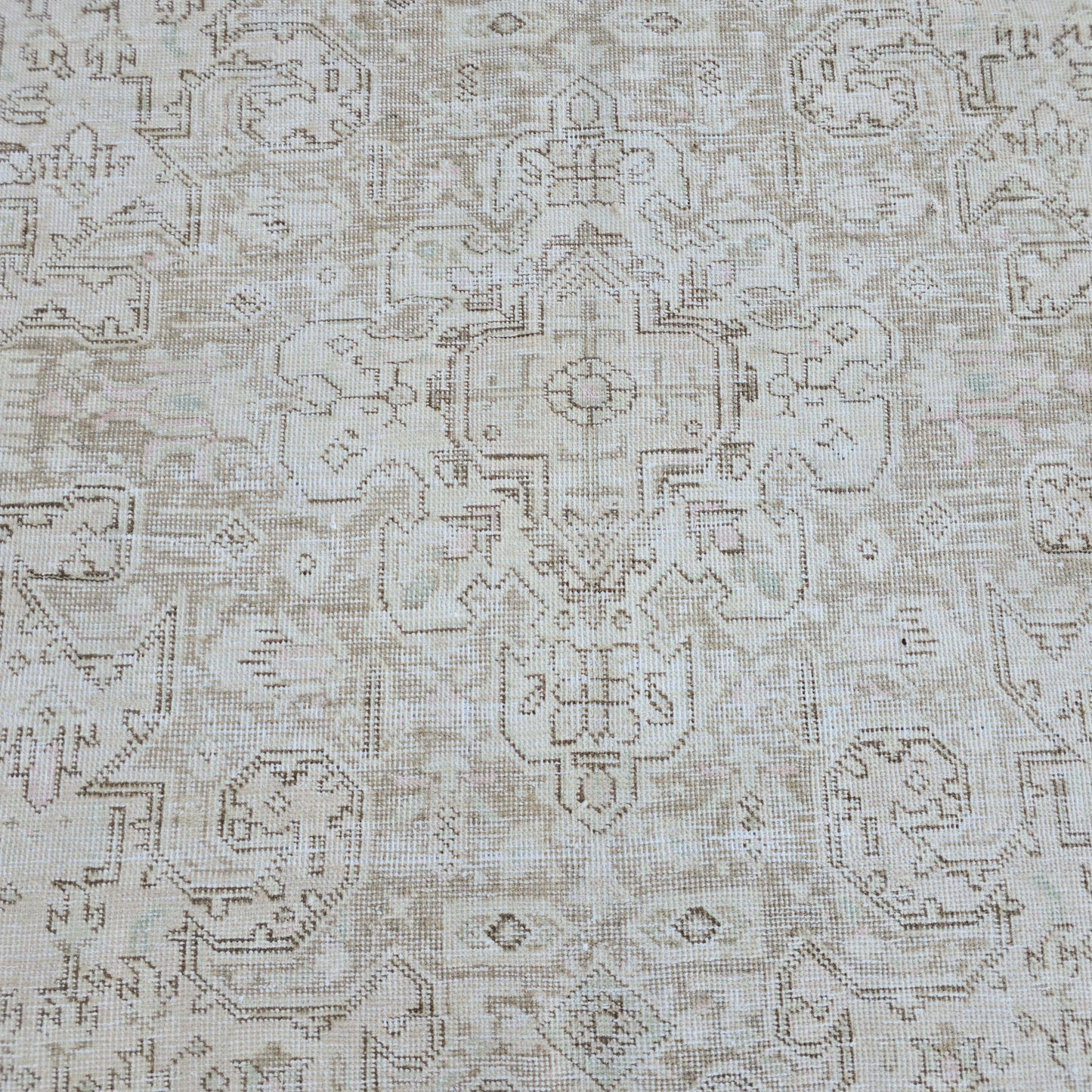 Neutral Oushak Rug 9x12: Vintage Hand-Knotted Turkish Wool Carpet