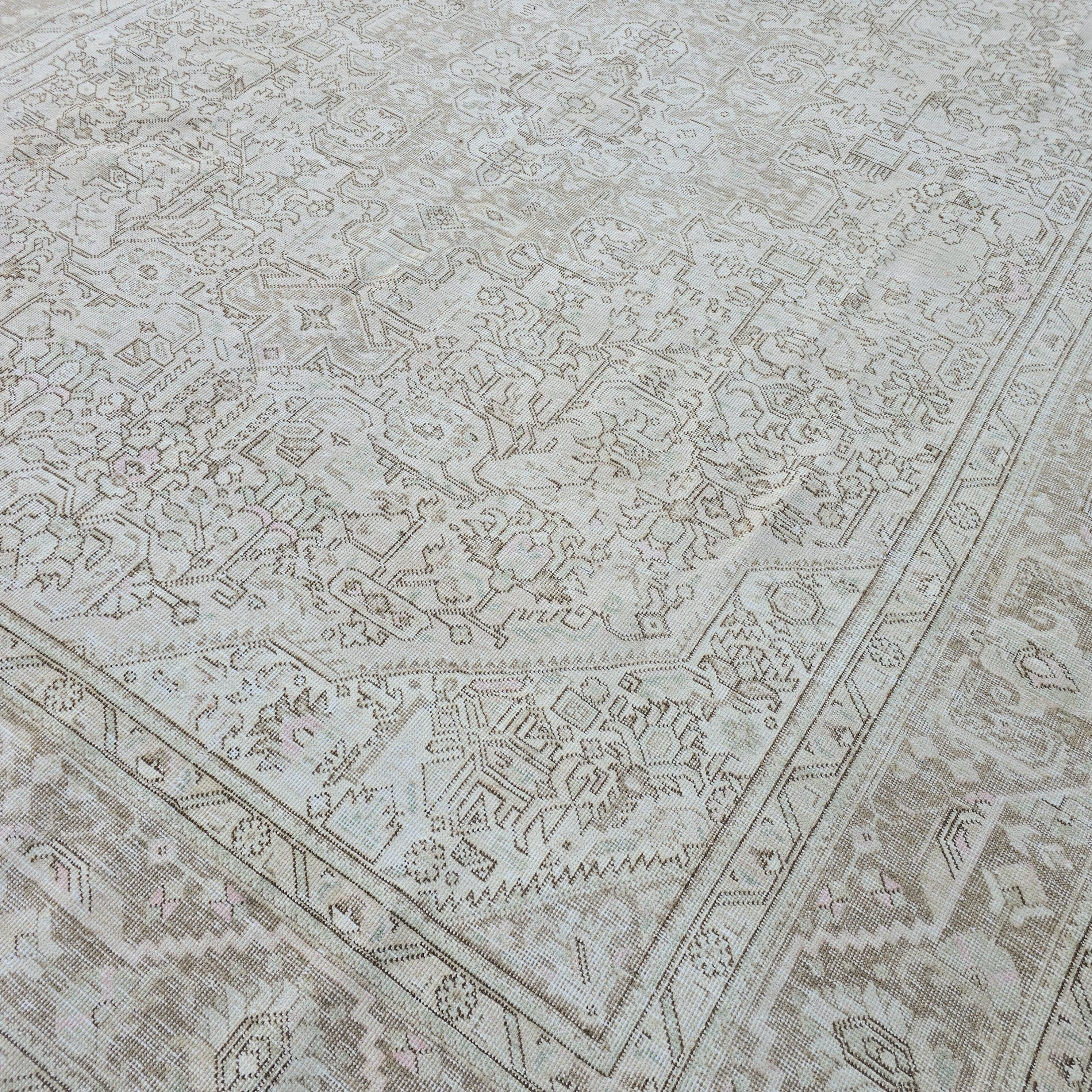 Neutral Oushak Rug 9x12: Vintage Hand-Knotted Turkish Wool Carpet