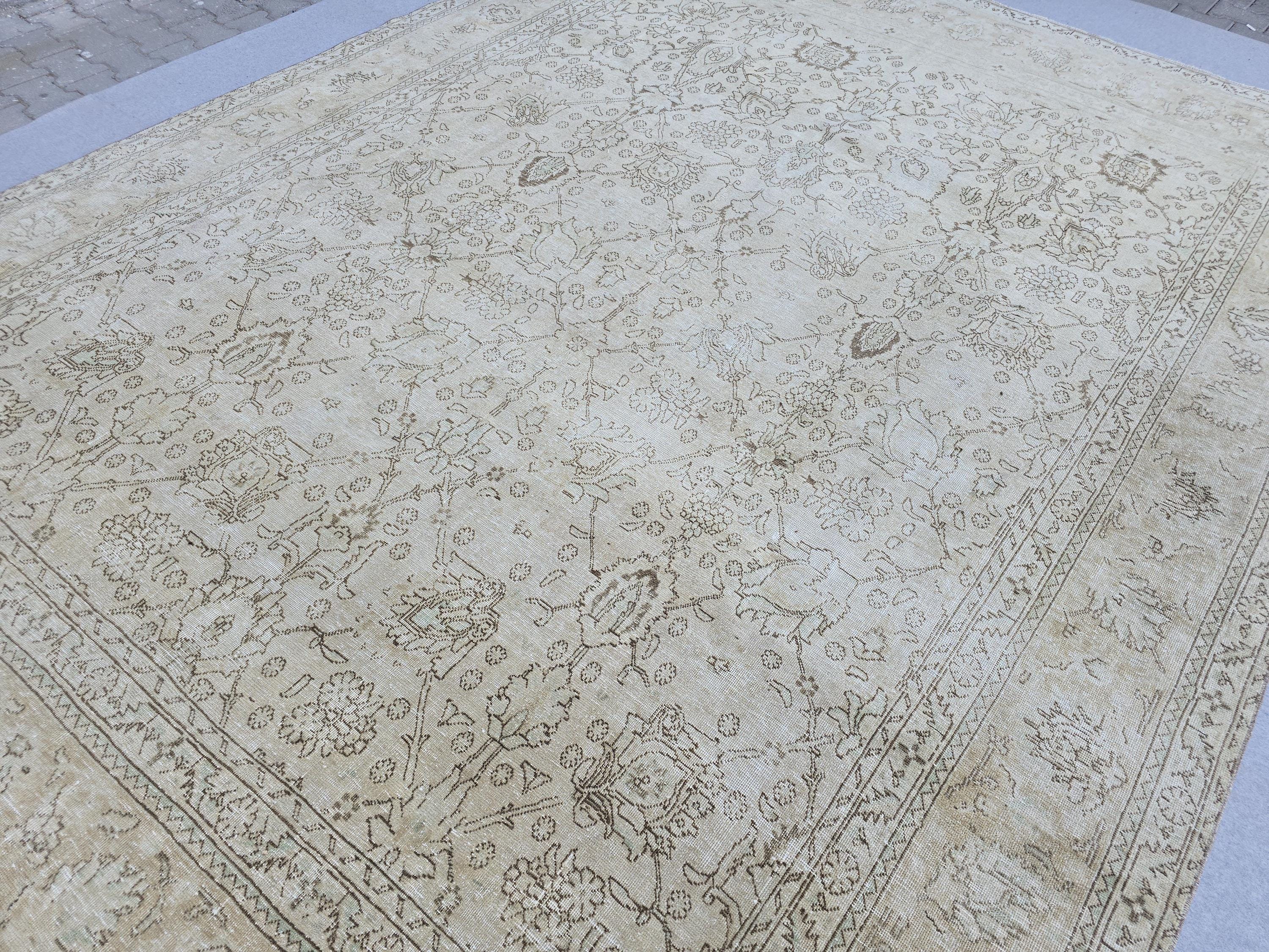 10x13 Neutral Vintage Rug Cream Beige Oushak Area Rug Office Traditional Decor