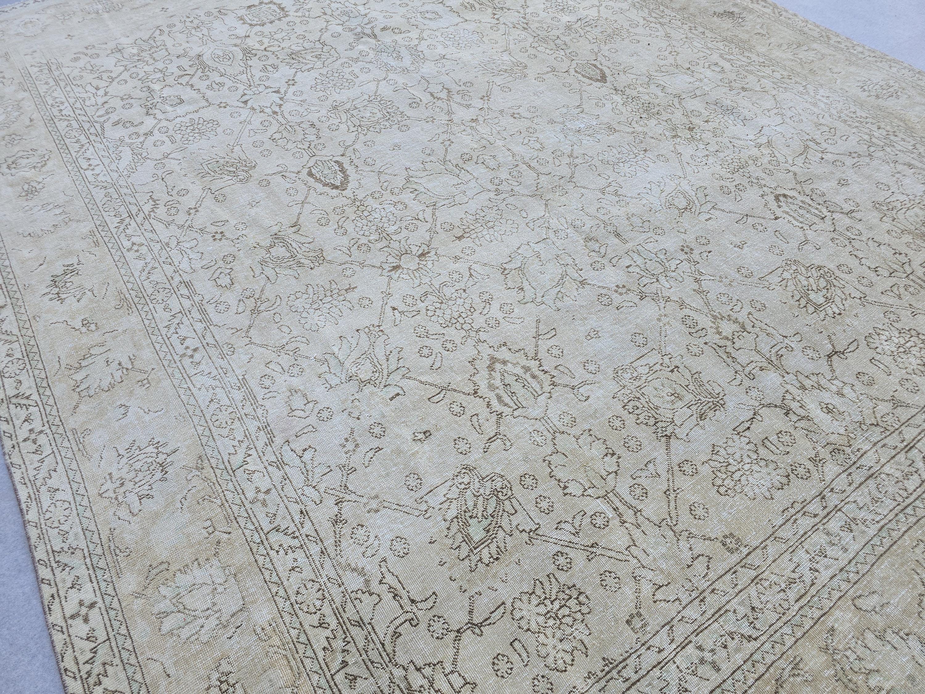 10x13 Neutral Vintage Rug Cream Beige Oushak Area Rug Office Traditional Decor