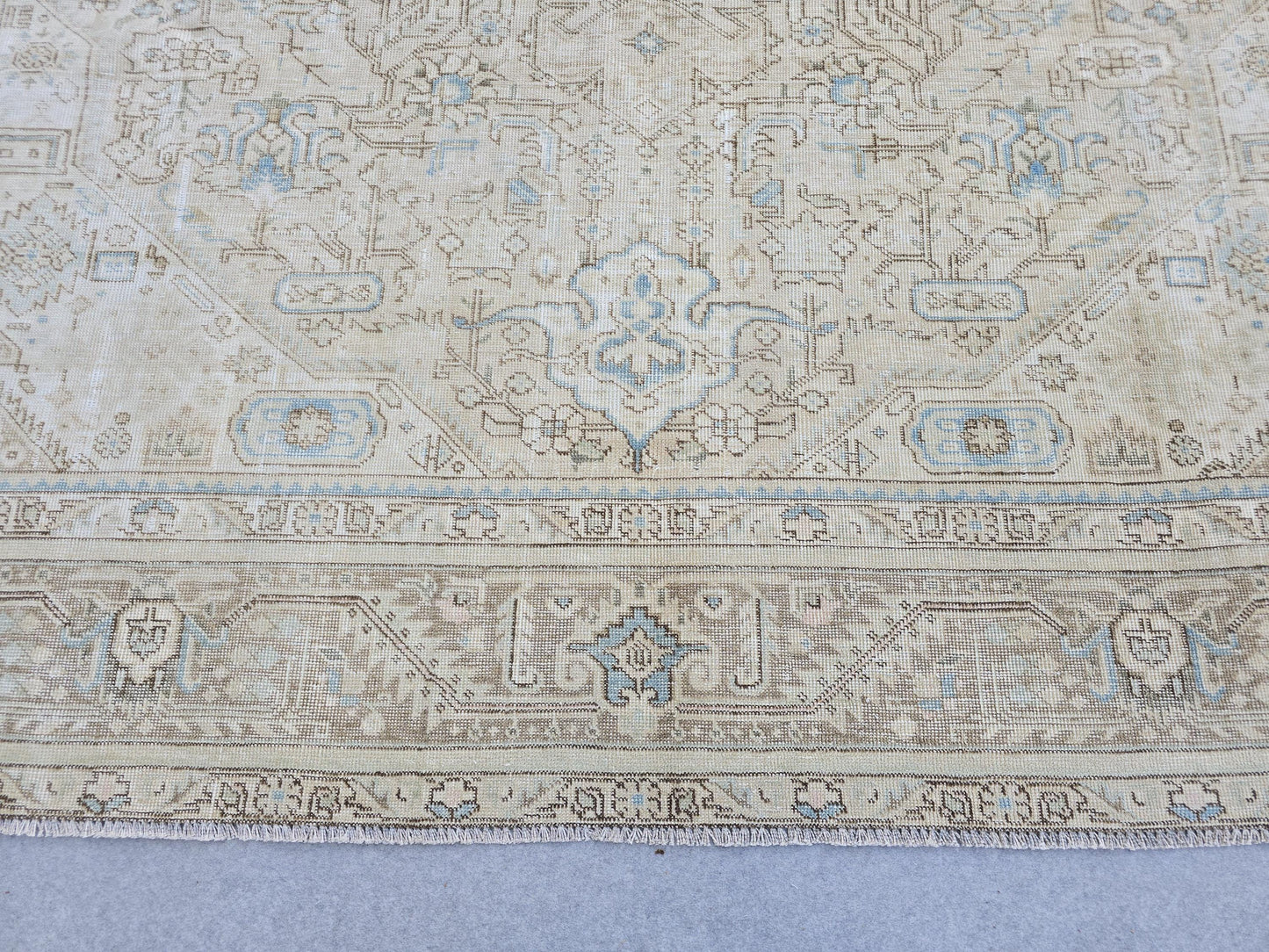 Large Vintage Turkish Rug 9x12 Neutral Oushak Area Rug Double Knot Handwoven