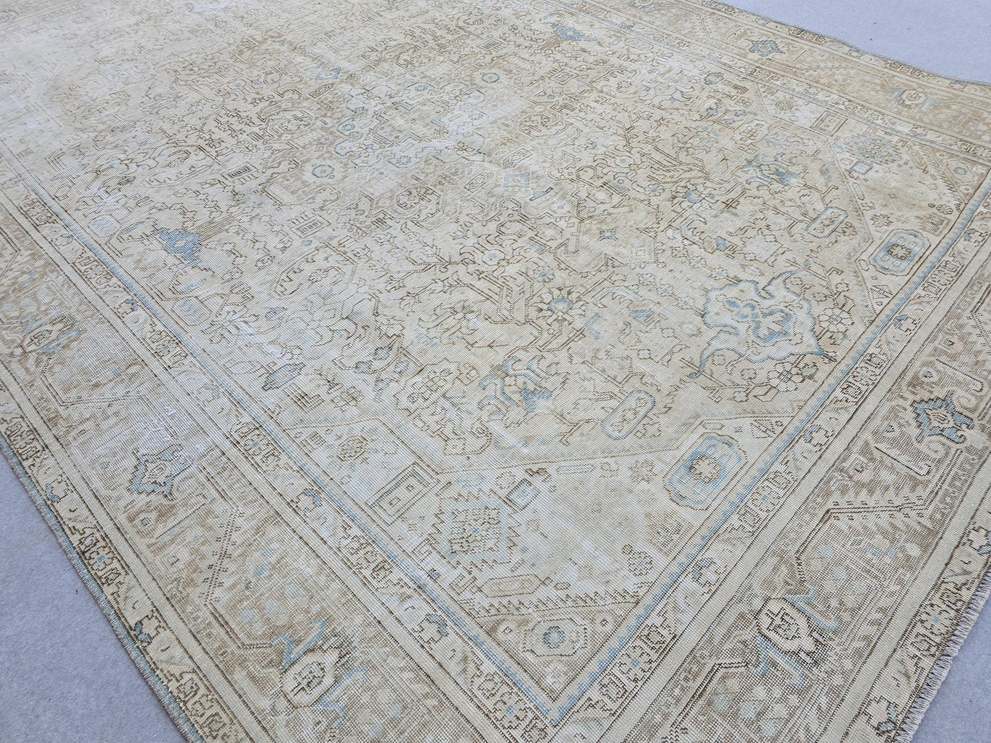 Large Vintage Turkish Rug 9x12 Neutral Oushak Area Rug Double Knot Handwoven