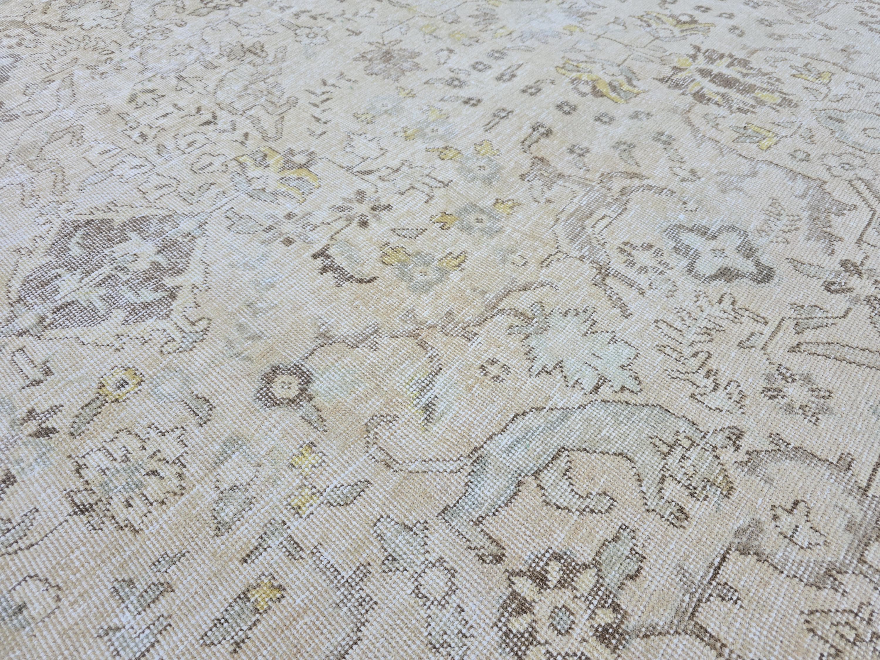 Antique Turkish Rug 10x12 Beige Animal Design Vintage Hand Knotted Wool Rug