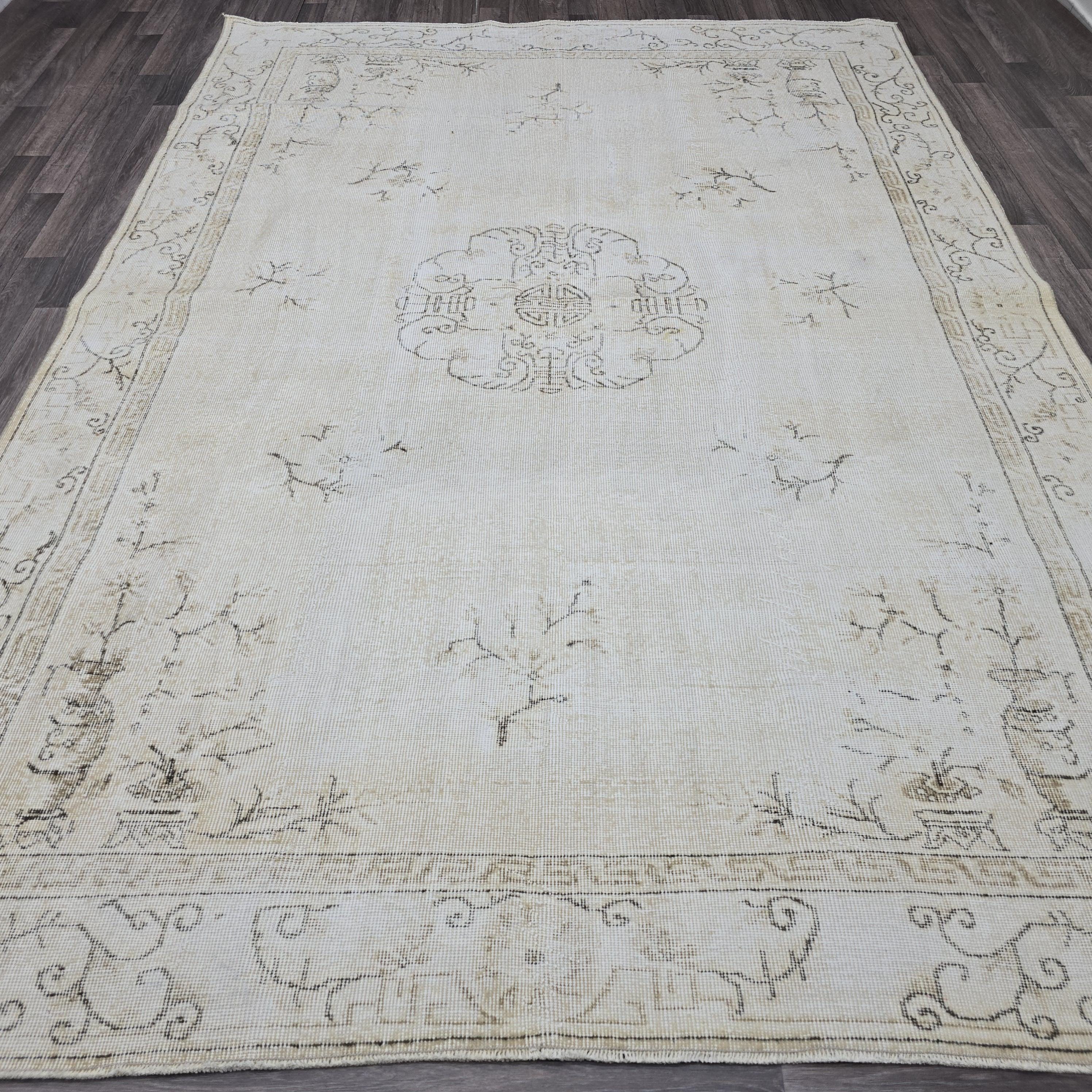 Vintage Oushak Rug 7x10: Hand-Knotted Wool Turkish Area Rug