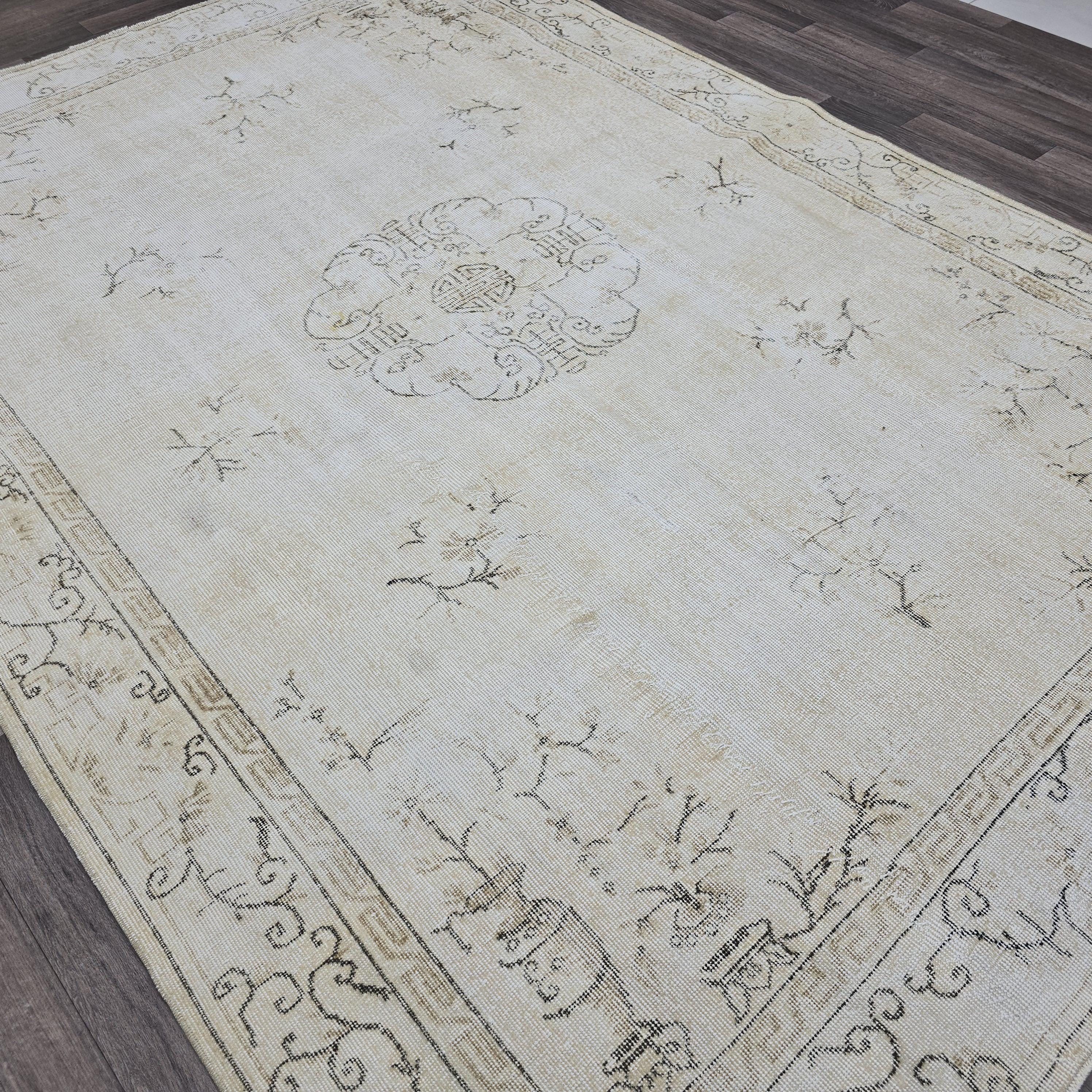 Vintage Oushak Rug 7x10: Hand-Knotted Wool Turkish Area Rug